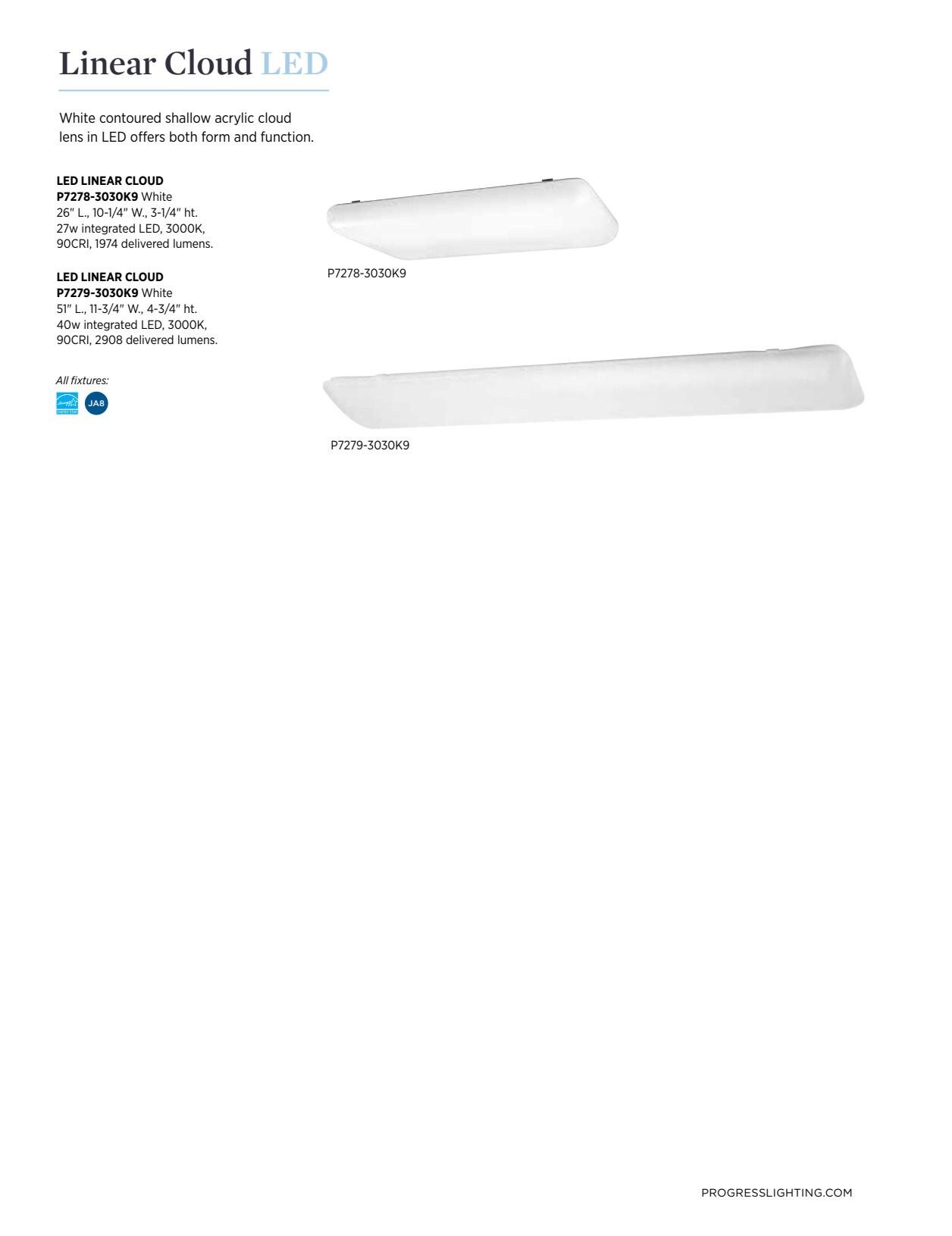 Progress Lighting, Linear Cloud, 1-Light, Ceiling Light, White, Acrylic Shade