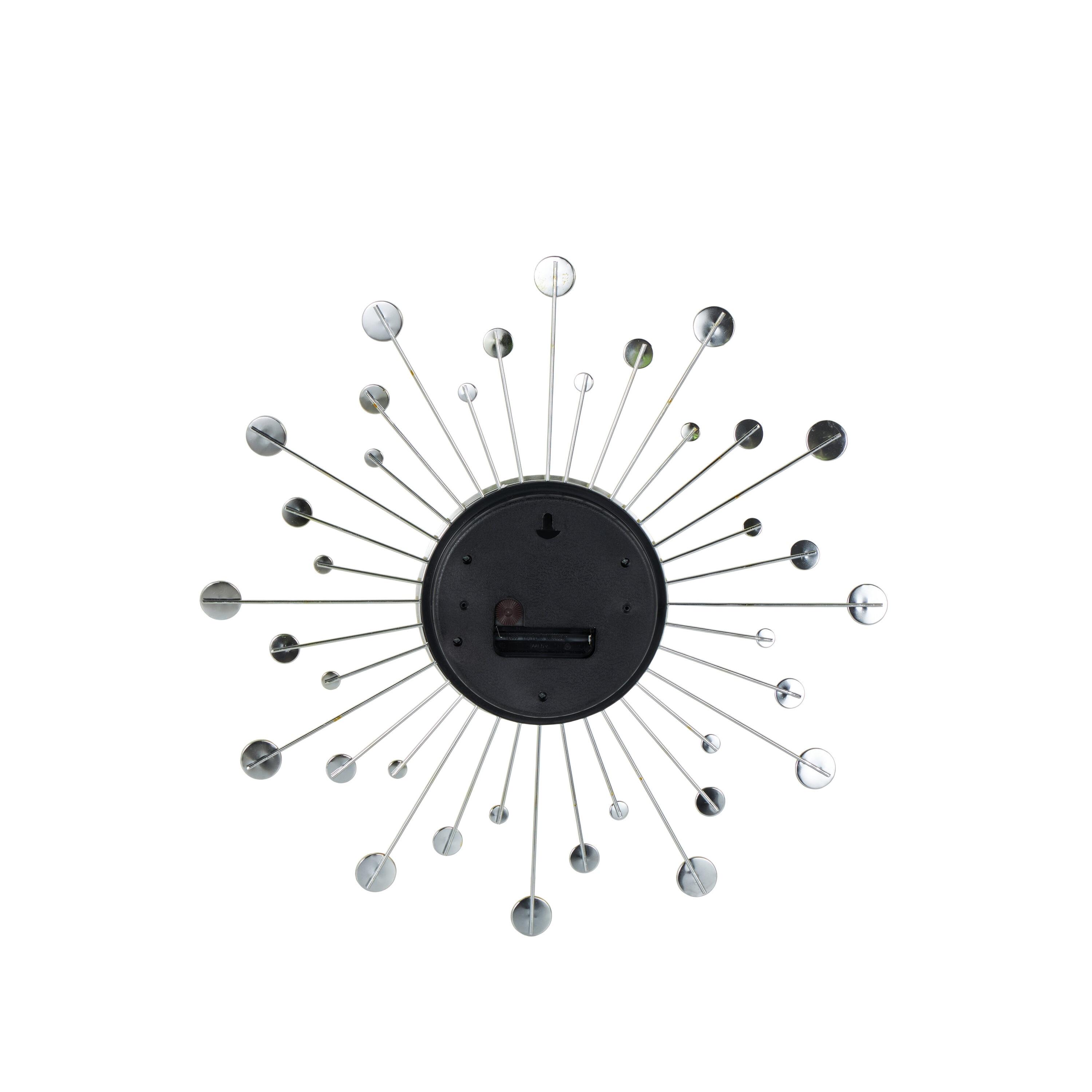 DecMode Gold Metal Glam Wall Clock, 15”L x 0.5”W x 15”H, Features Starburst Design