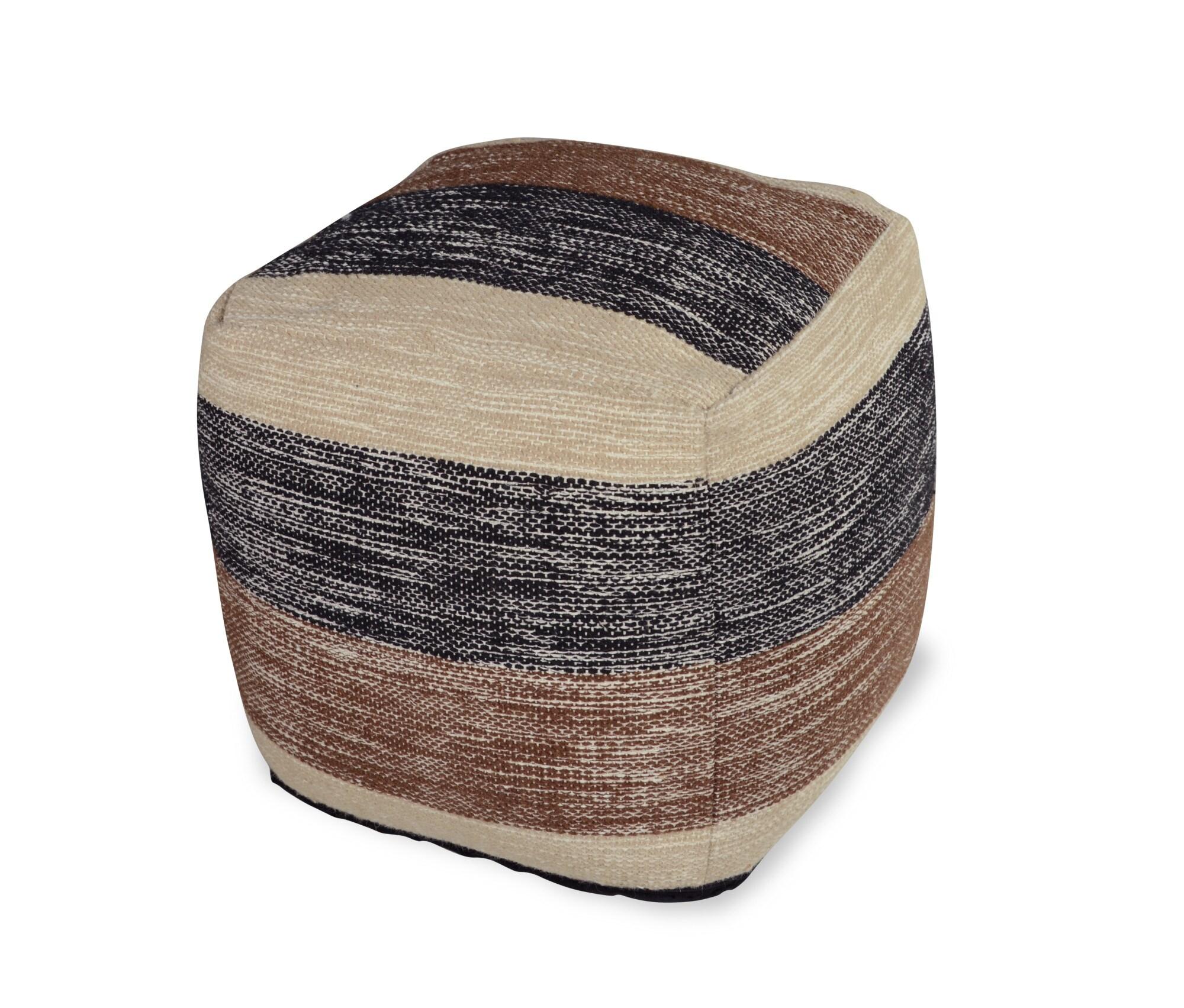 Jamal Square Handwoven Pouf Beige/Brown/Black - Steve Silver Co.: Wool & Cotton, No Assembly Required