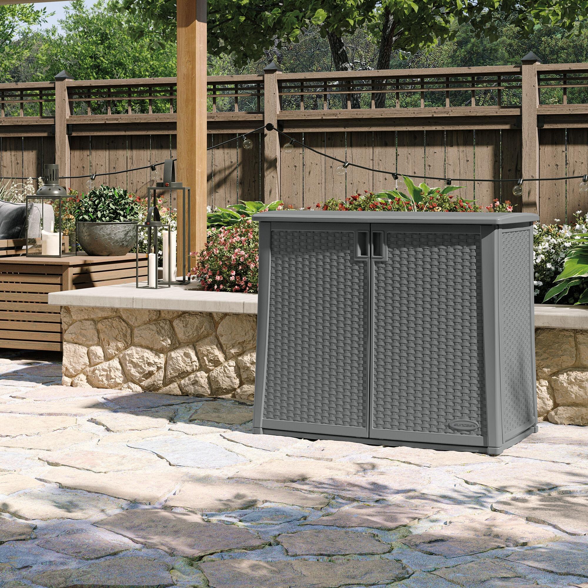 Suncast Suncast 97 Gallon Resin Lockable Cabinet Deck Box in Gray
