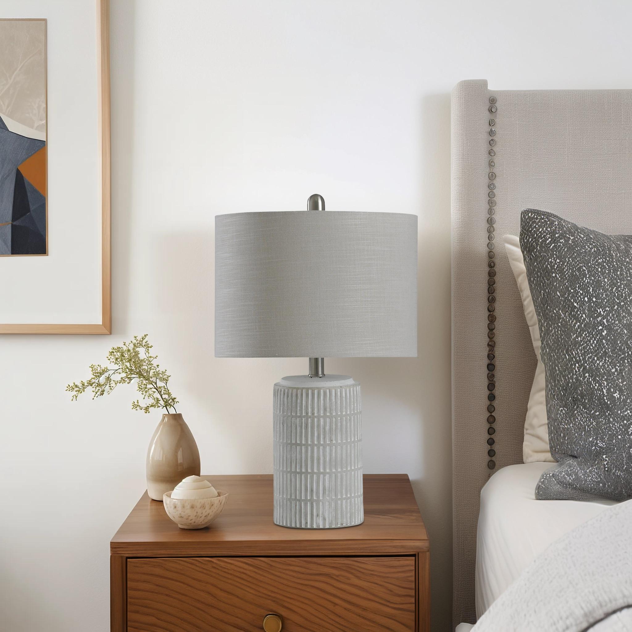 Joni Table Lamp Distressed Gray - StyleCraft: Ceramic Body, Polyester Drum Shade, UL Listed