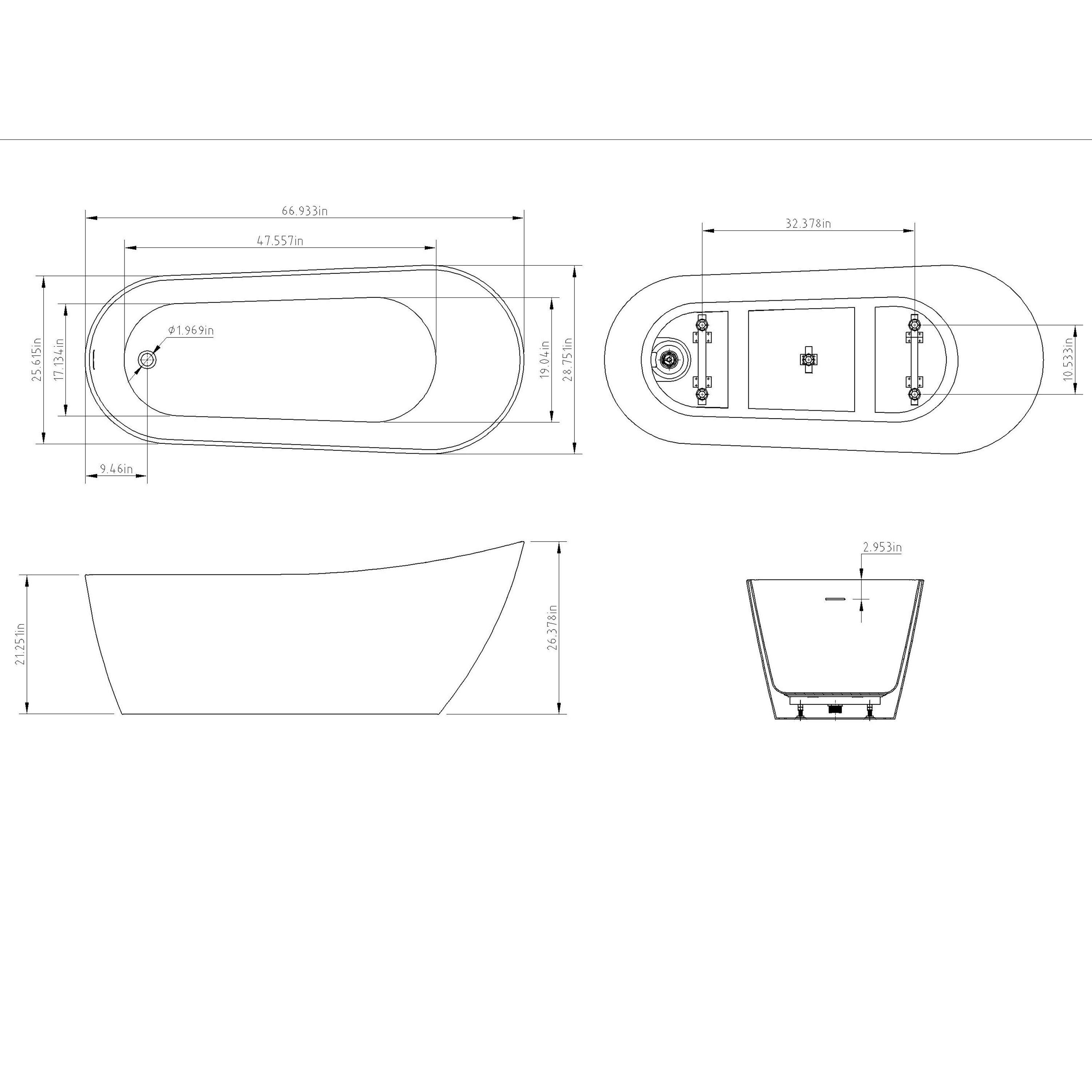 67" x 30" Freestanding Soaking Fiberglass Bathtub