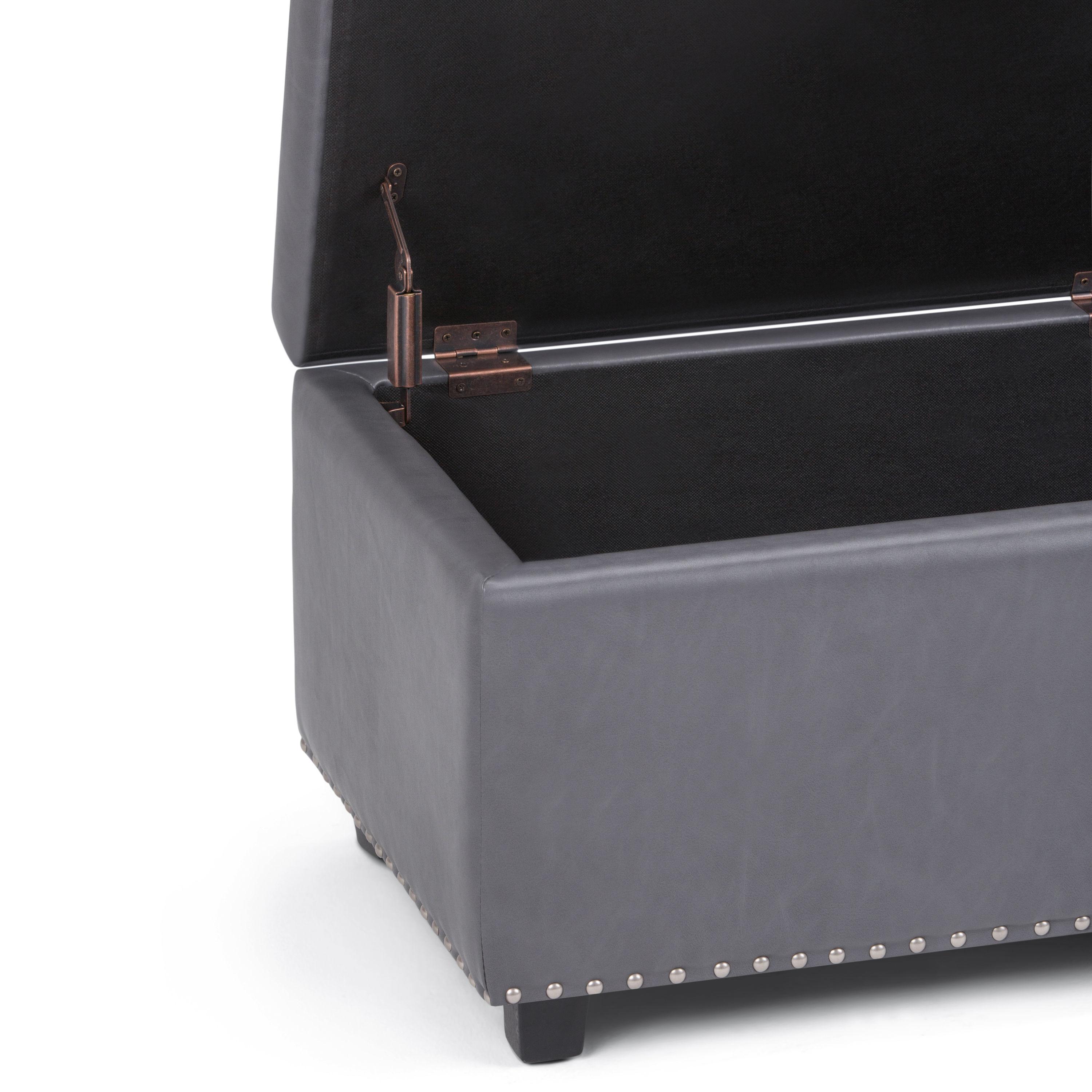 Simpli Home Hamilton 48"W Upholstered Storage Ottoman Bench with Lift-Top Lid, Tufted Design, and Nailhead Trim