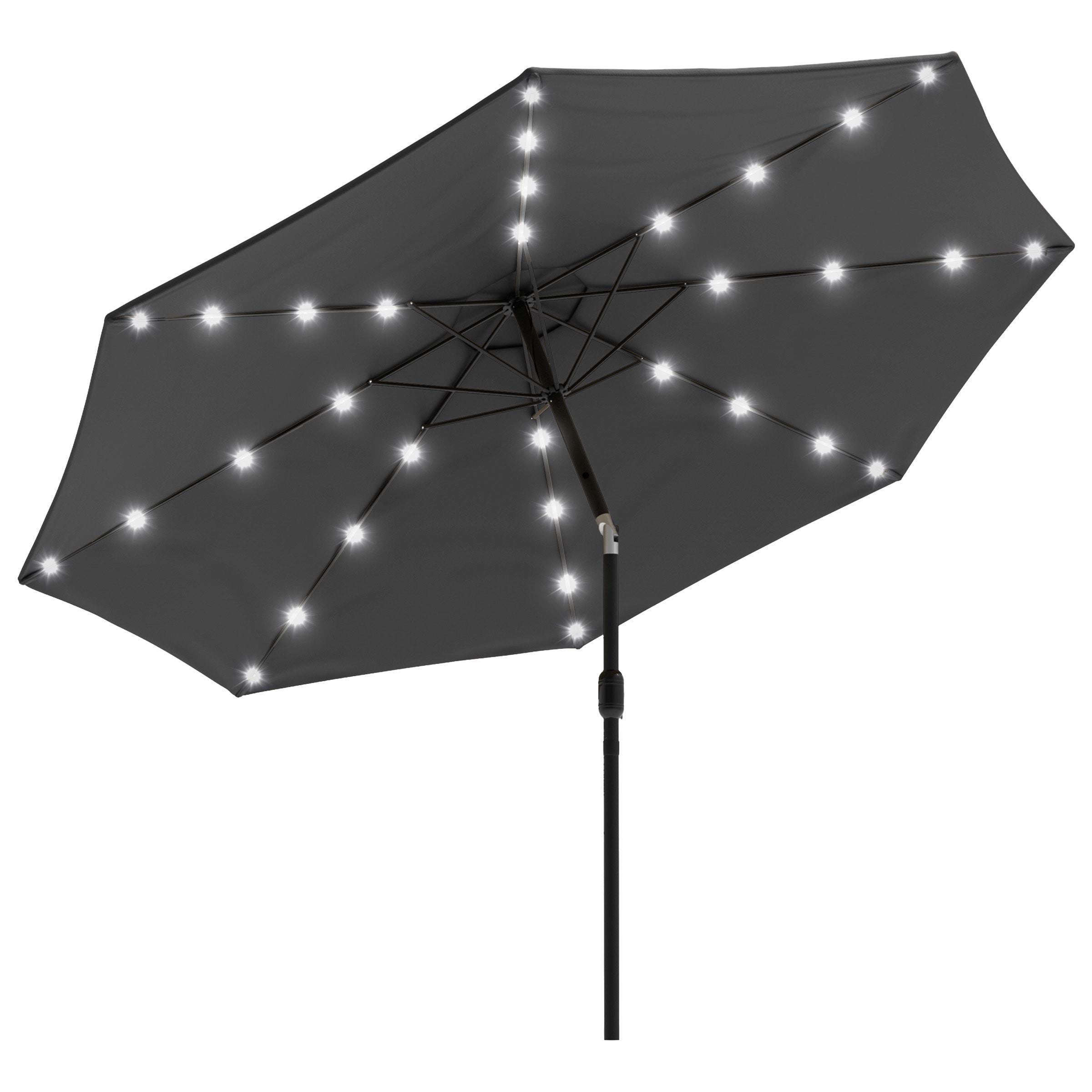 Pure Garden 10' Octagon Outdoor Patio Market Umbrella: Solar LED, Water-Resistant, Steel Frame