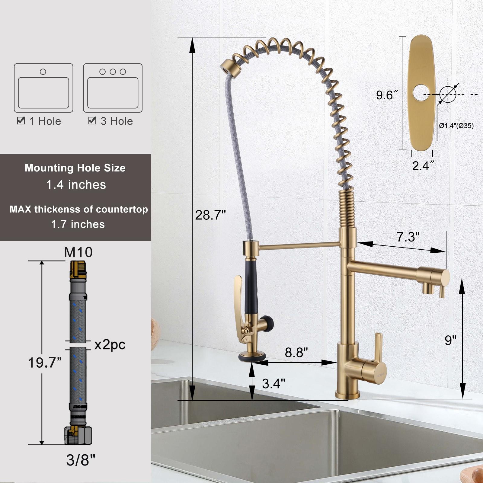 Spring Pull Down Single Handle Kitchen Faucet with Deck Plate and Handles