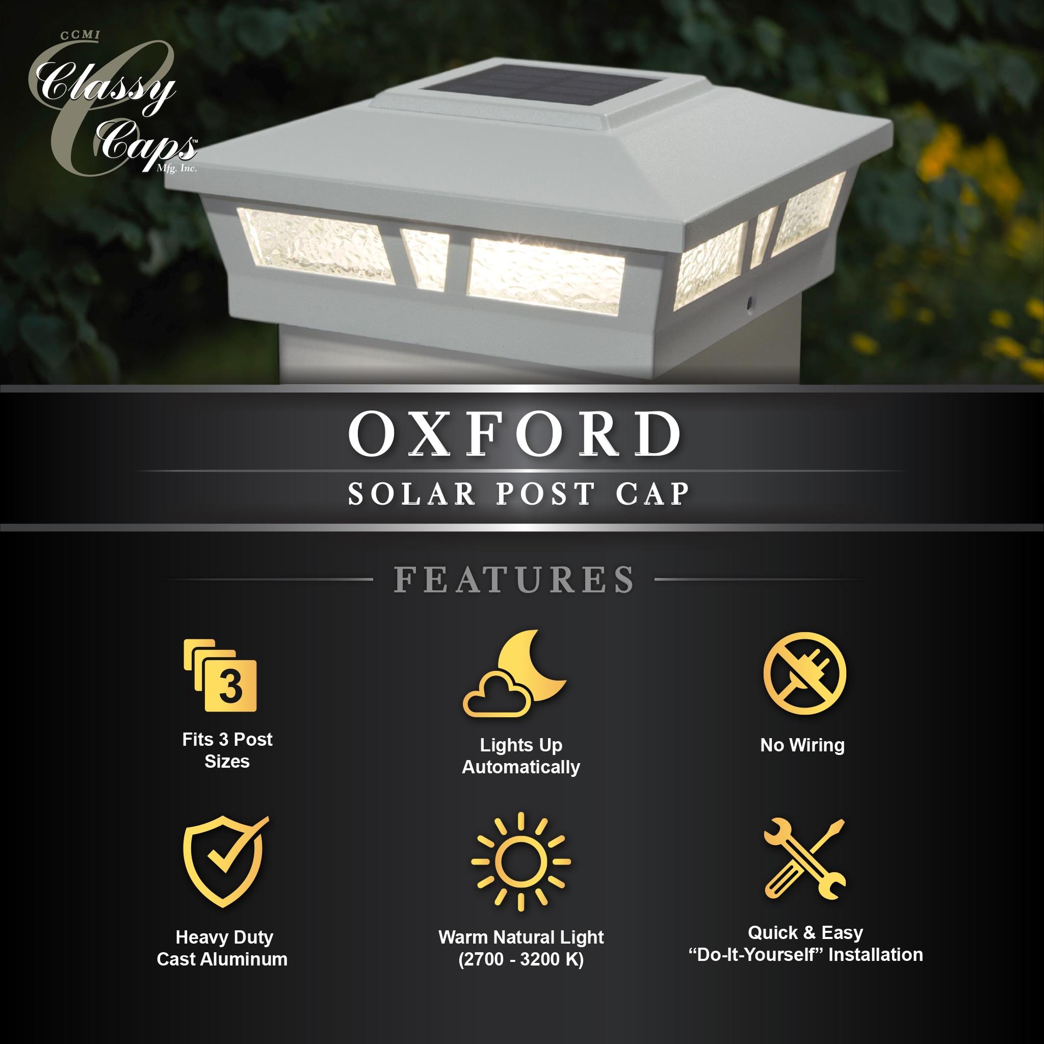 Classy Caps Oxford Solar Powered Integrated LED Aluminium Fence Post Cap Light 6 in. x 6 in. with Base Adapter Included