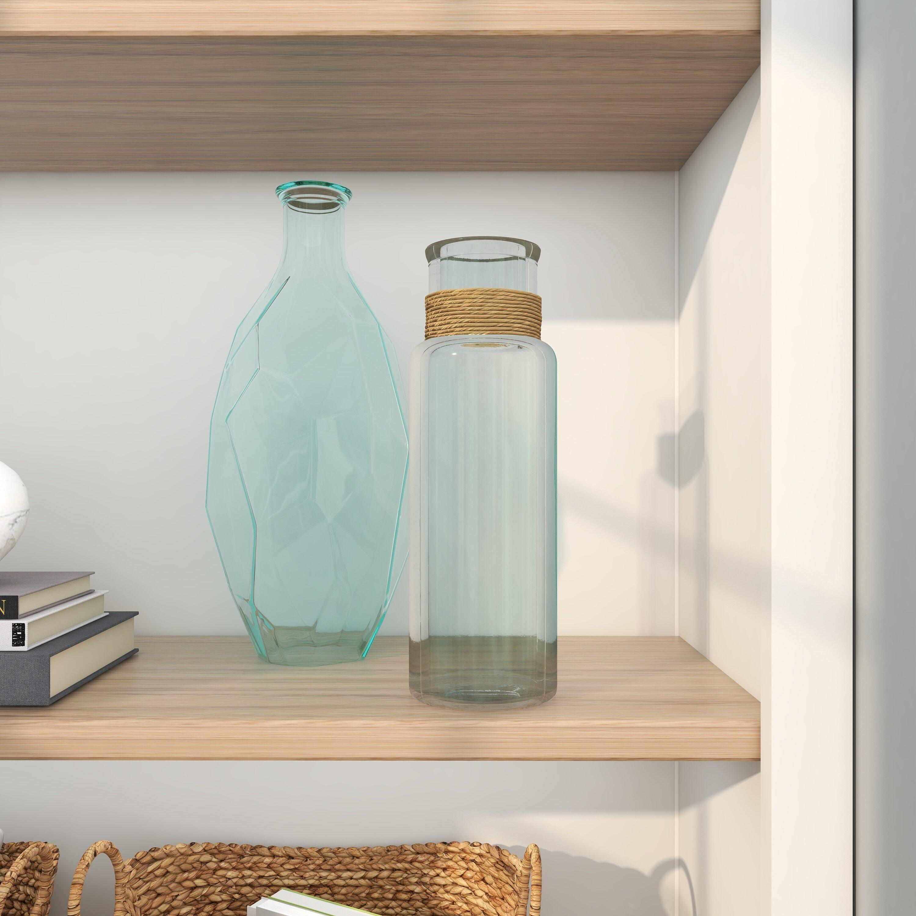 DecMode 18" Spanish Recycled Glass Vase with Rattan Detail