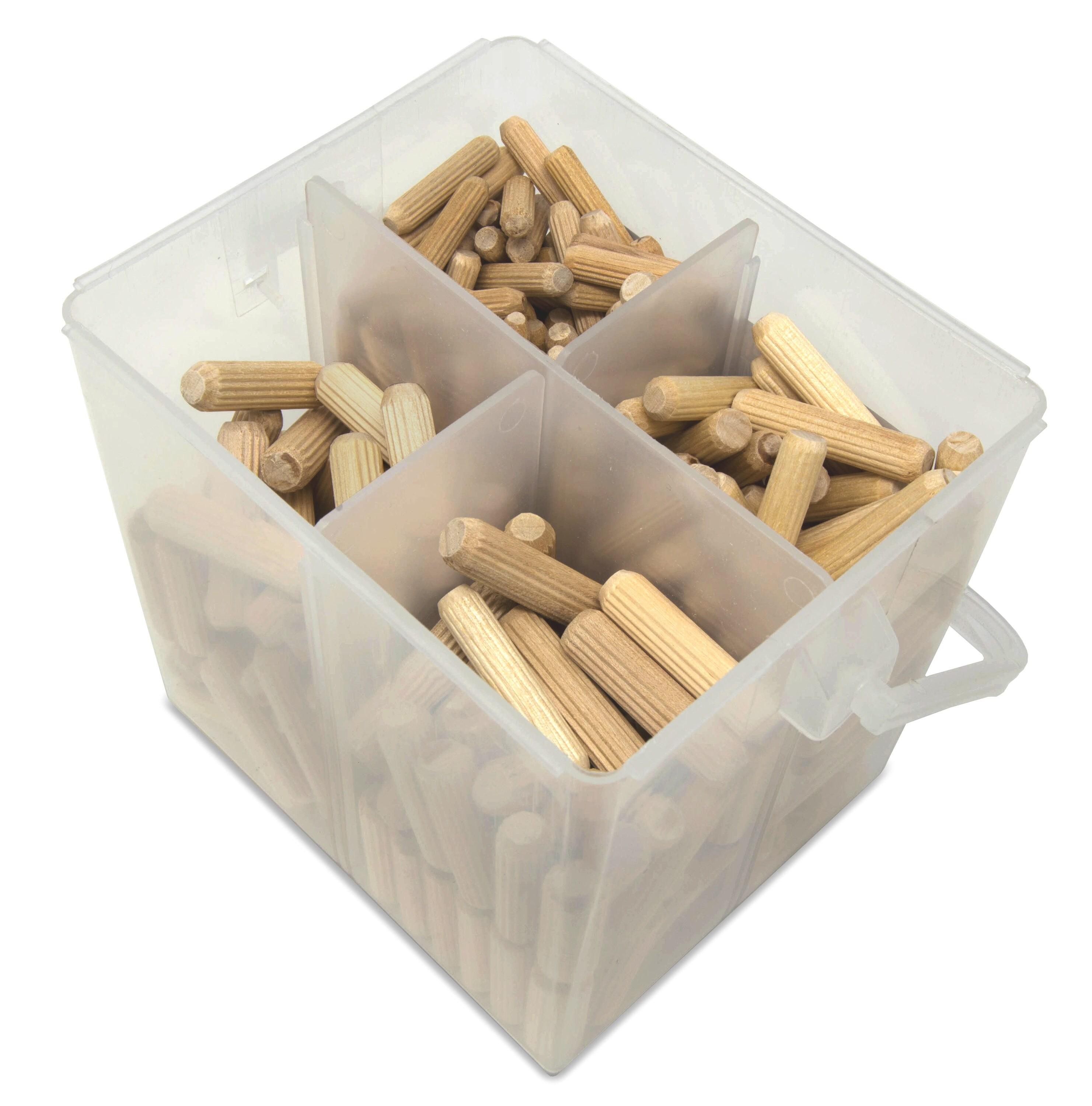 400-Piece Fluted Birch Wood Dowel Pin Set in Variety Sizes