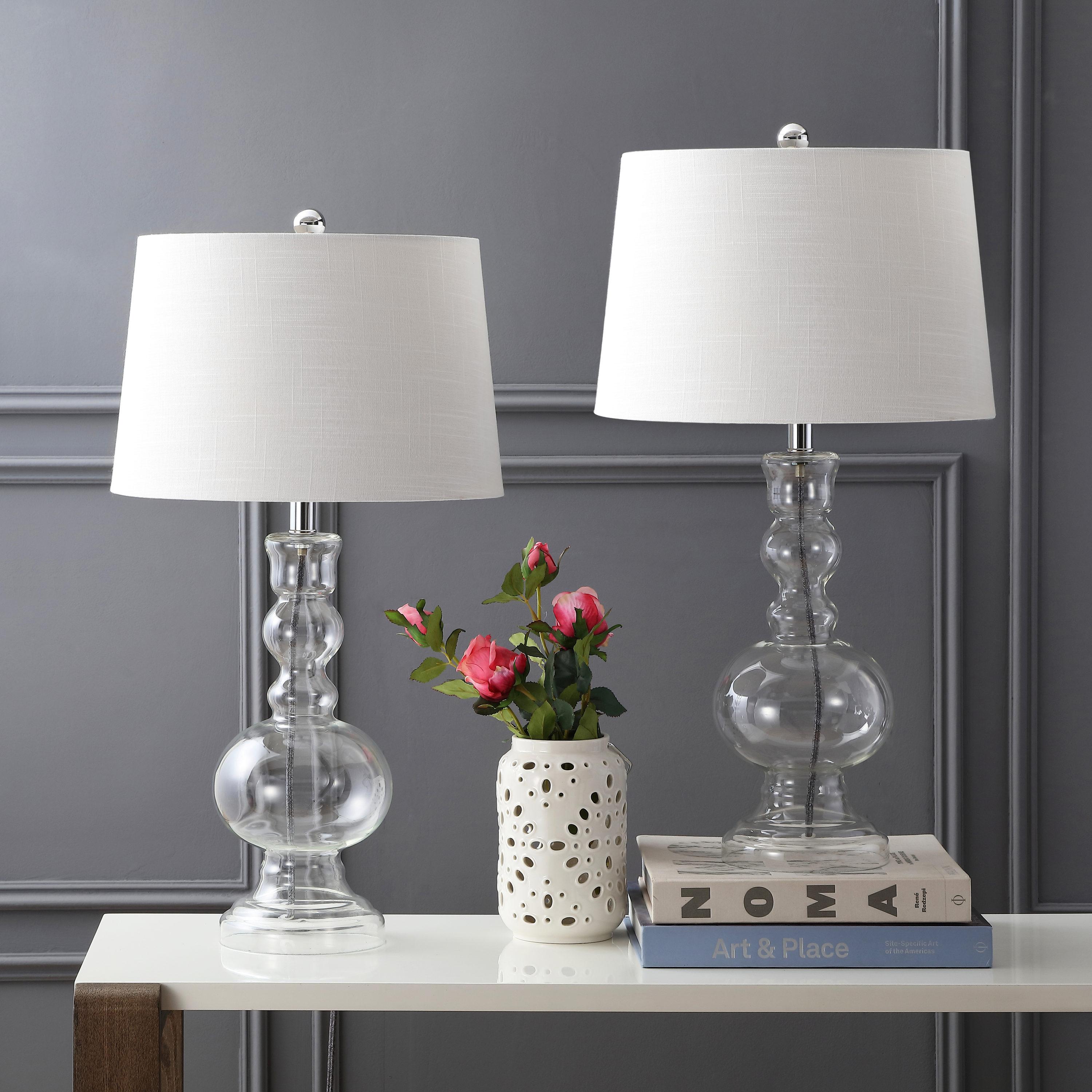 JONATHAN Y JYL1061B-SET2 Set of 2 Table Lamps Genie 28.5" Glass LED Table Lamp Contemporary Transitional Bedside Desk Nightstand Lamp for Bedroom Living Room Office College Bookcase, Clear