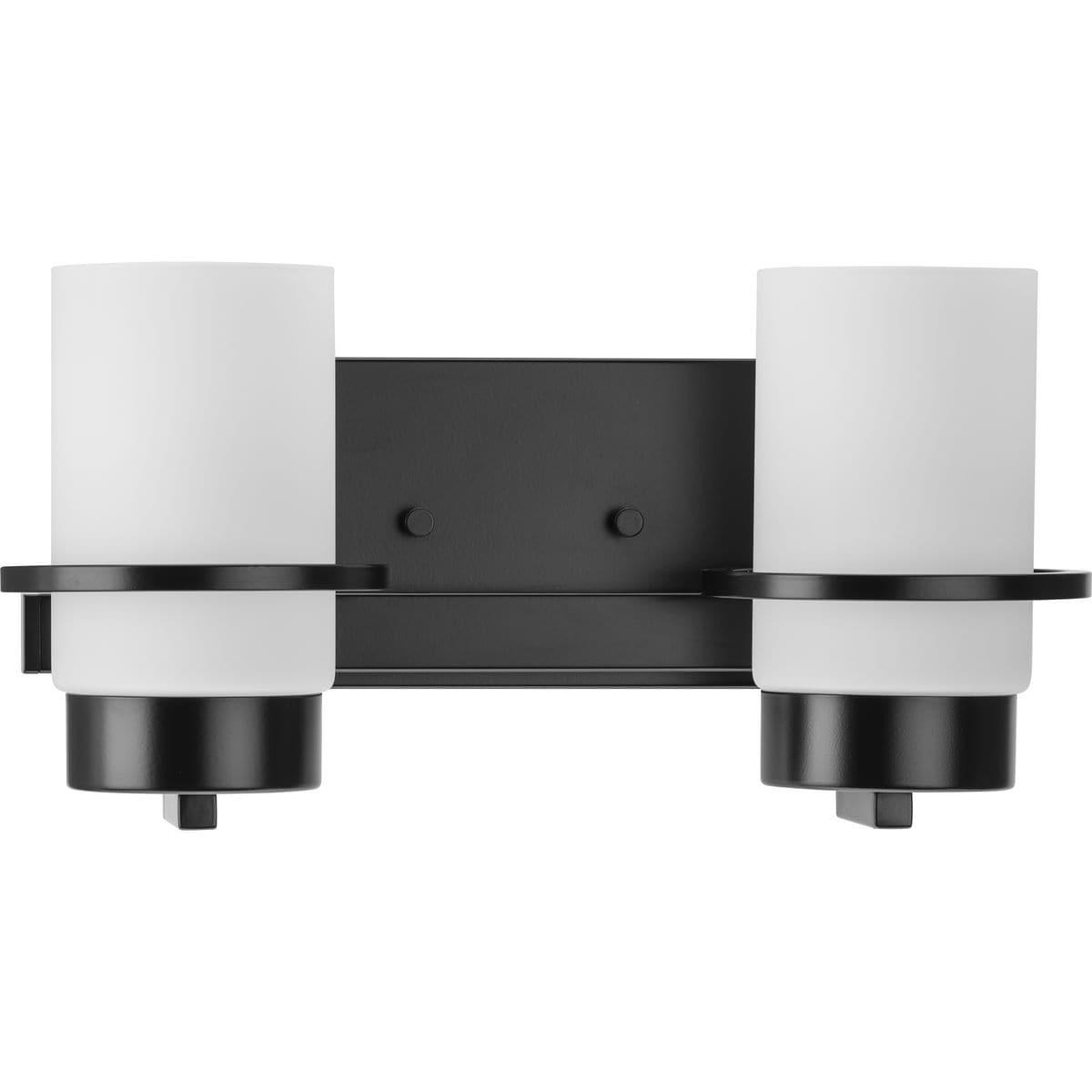 Progress Lighting Reiss Collection 2-Light Vanity Light in Matte Black with White Glass Shade