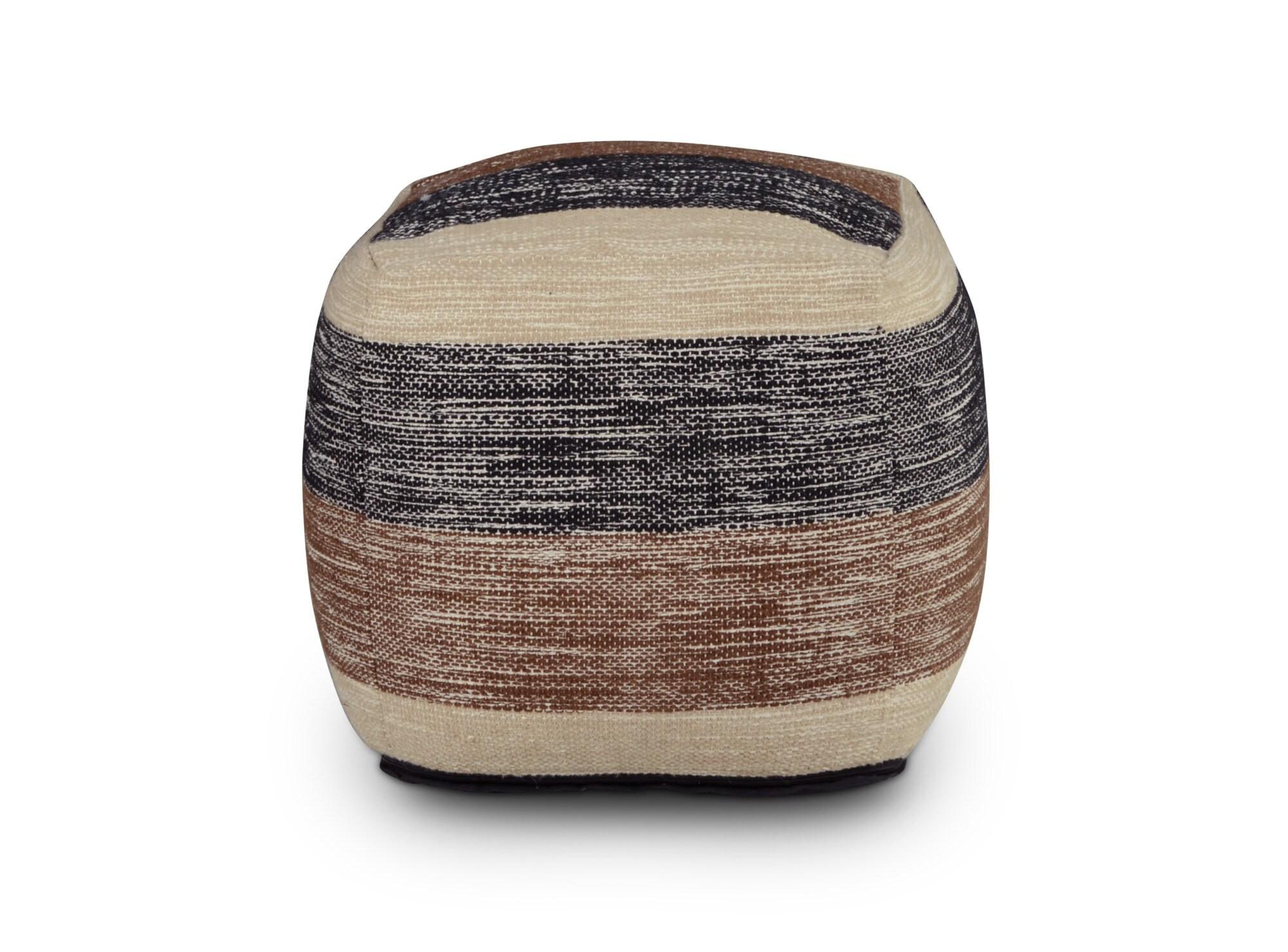 Jamal Square Handwoven Pouf Beige/Brown/Black - Steve Silver Co.: Wool & Cotton, No Assembly Required