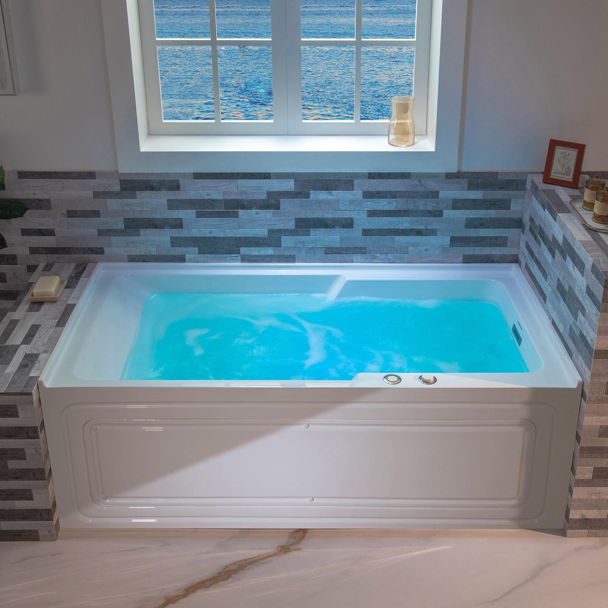 60" x 30" Whirlpool Heated Rectangular Alcove Acrylic Bathtub with Chrome/Matte Black Drain and Overflow