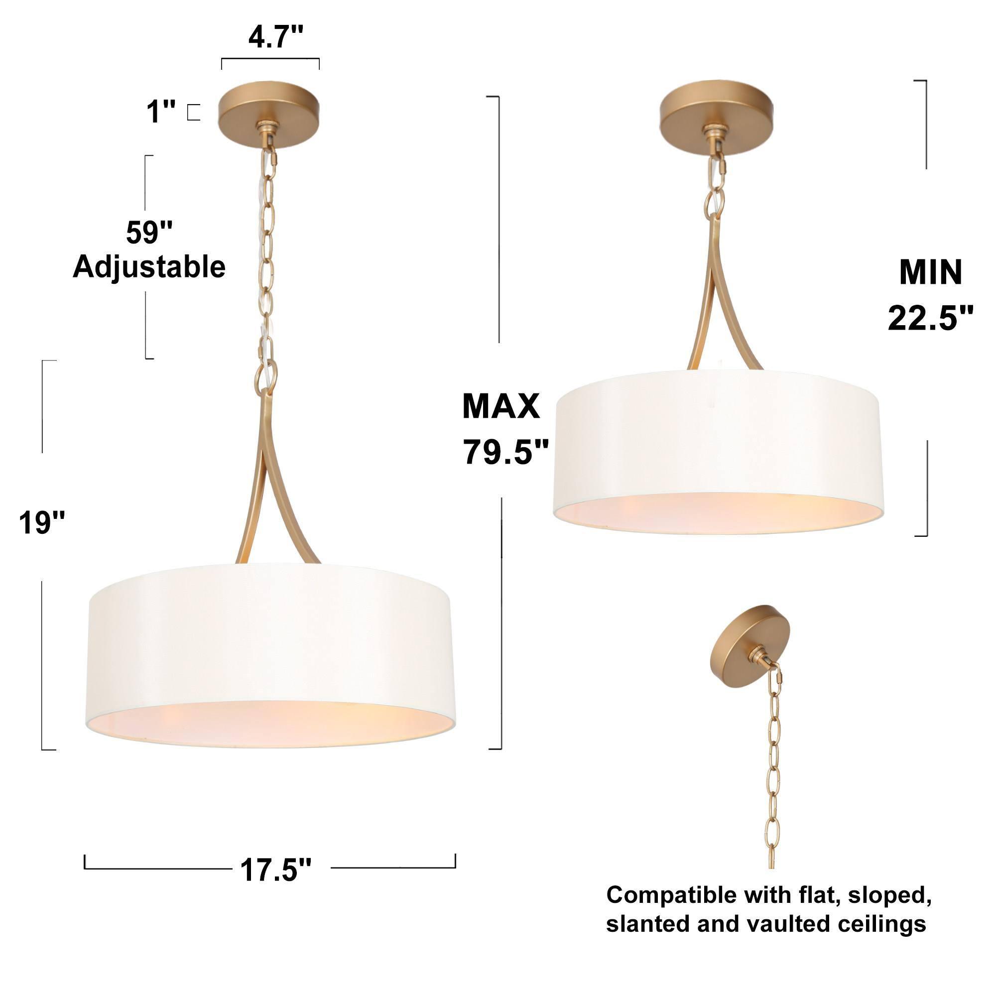 Zevni Modern 3-Light Dark Gold Farmhouse Chandelier, Classic Drum Pendant Light, Dining Room Island Pendant Hanging Light