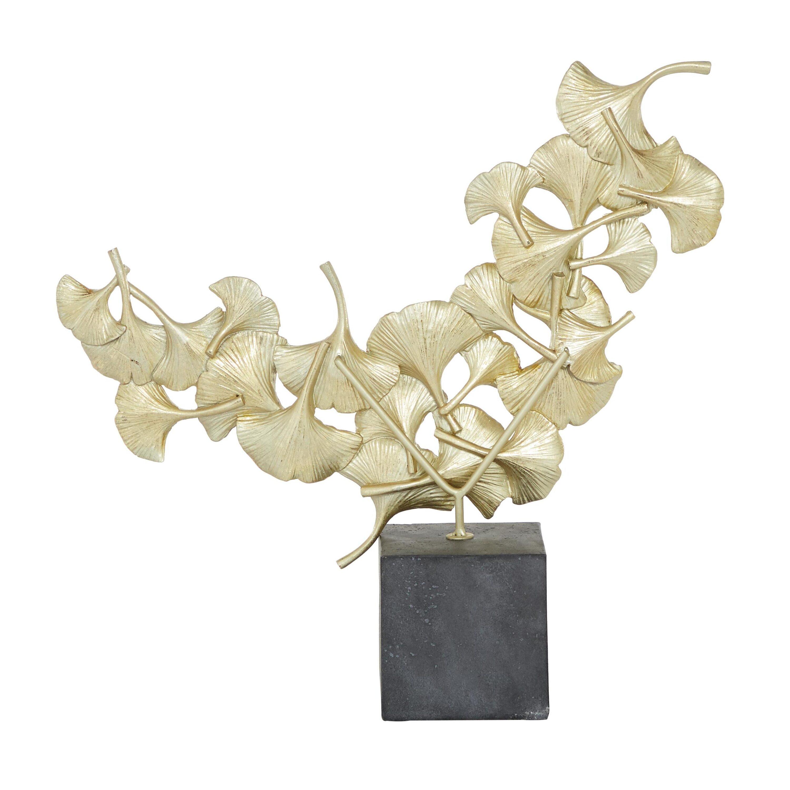 CosmoLiving by Cosmopolitan Polystone Handmade Floral Decorative Sculpture with Black Block Base
