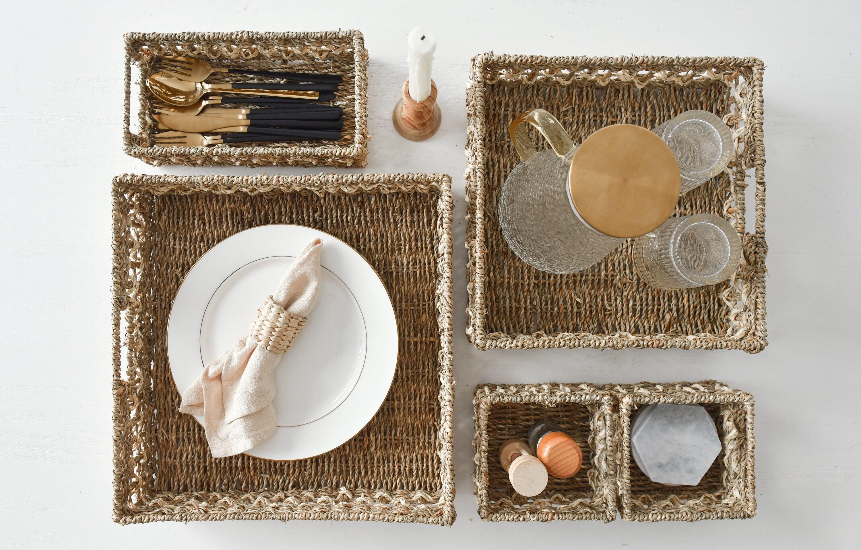 WeThinkStorage Set of 5 Hand-Woven Natural Seagrass Decorative Storage Bins Natural Brown