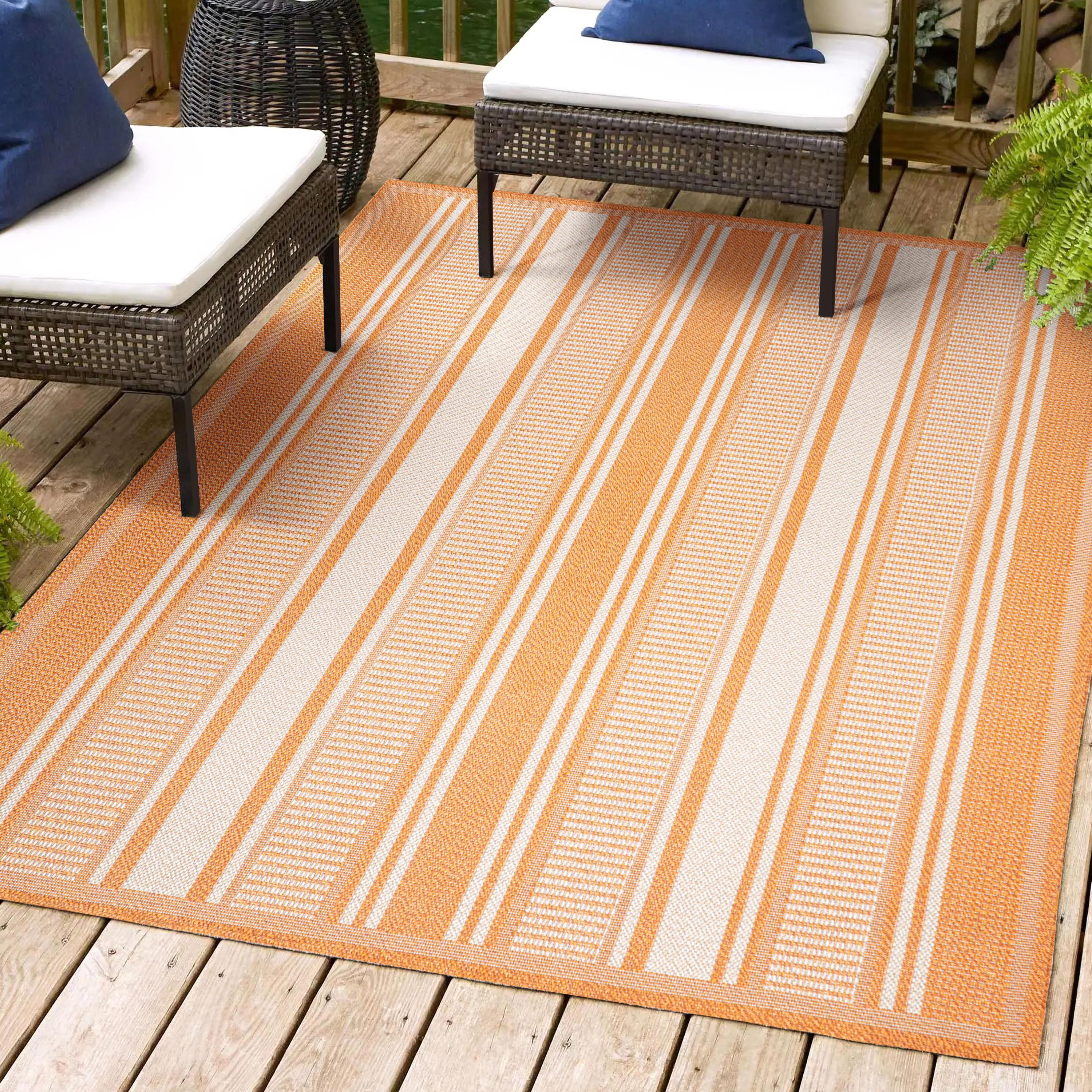 5' x 8' Haynes Modern Double Stripe Indoor/Outdoor Area Rug, Orange/Cream - JONATHAN Y