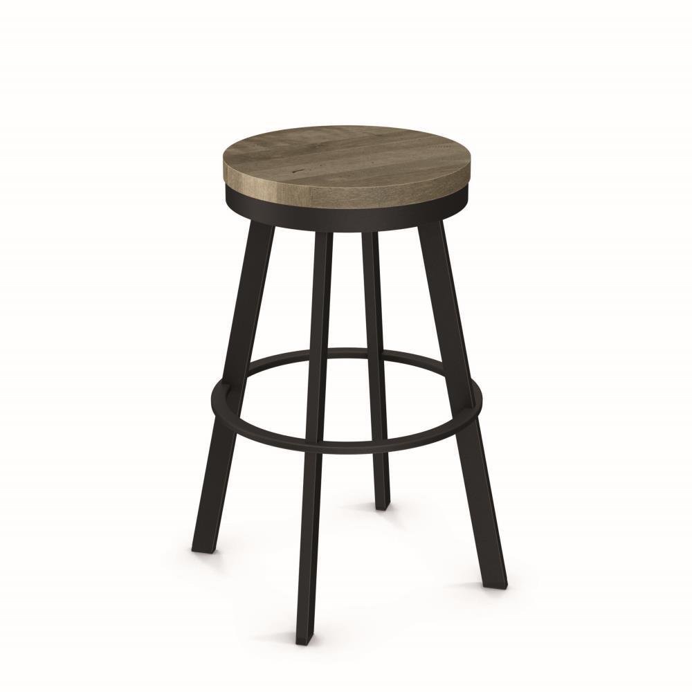 Amisco Warner 26 In. Swivel Counter Stool - Beige Distressed Wood / Black Metal