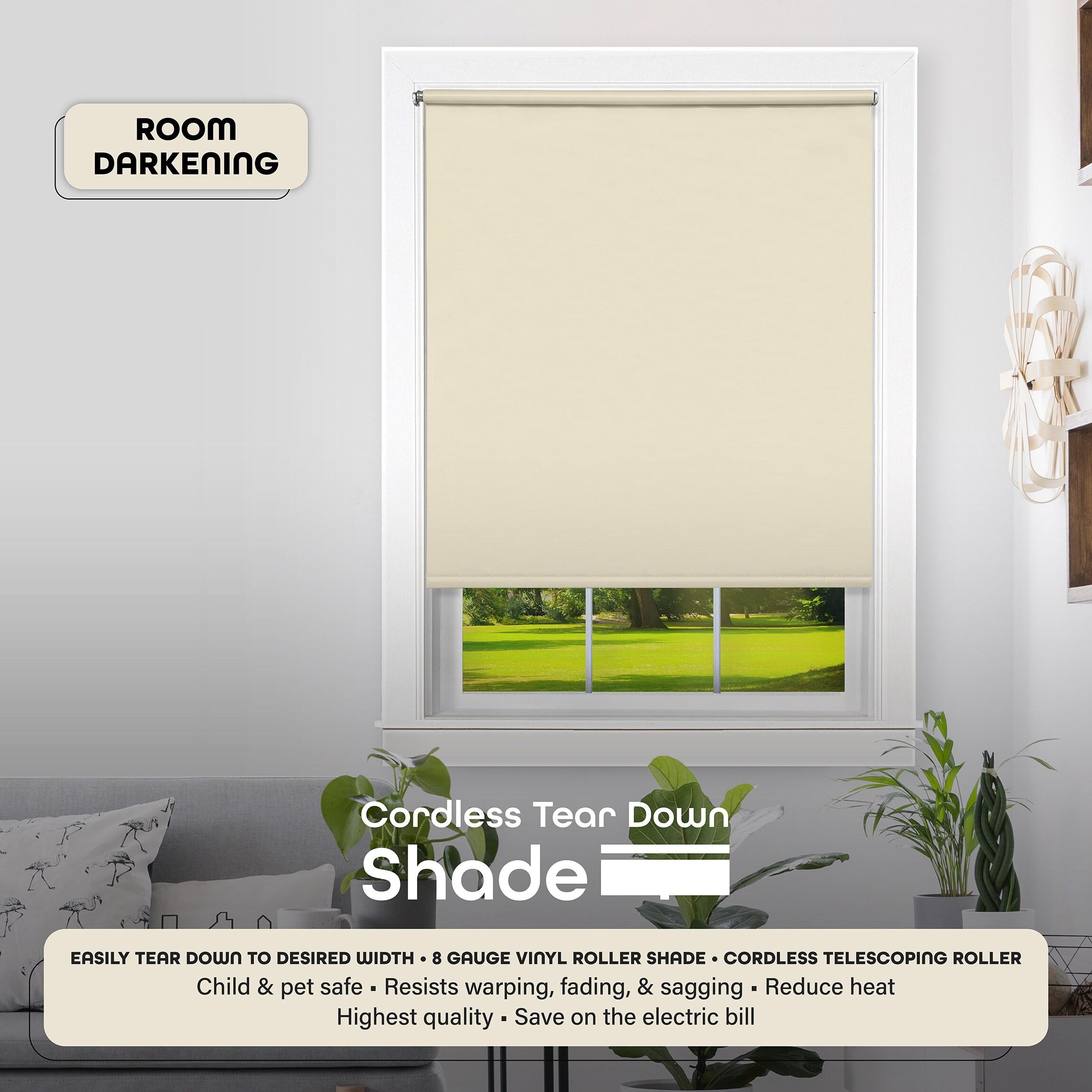 Achim Tear Down Indoor Cordless Vinyl Room Darkening Roller Window Shade, 72 x 37, Ivory Beige