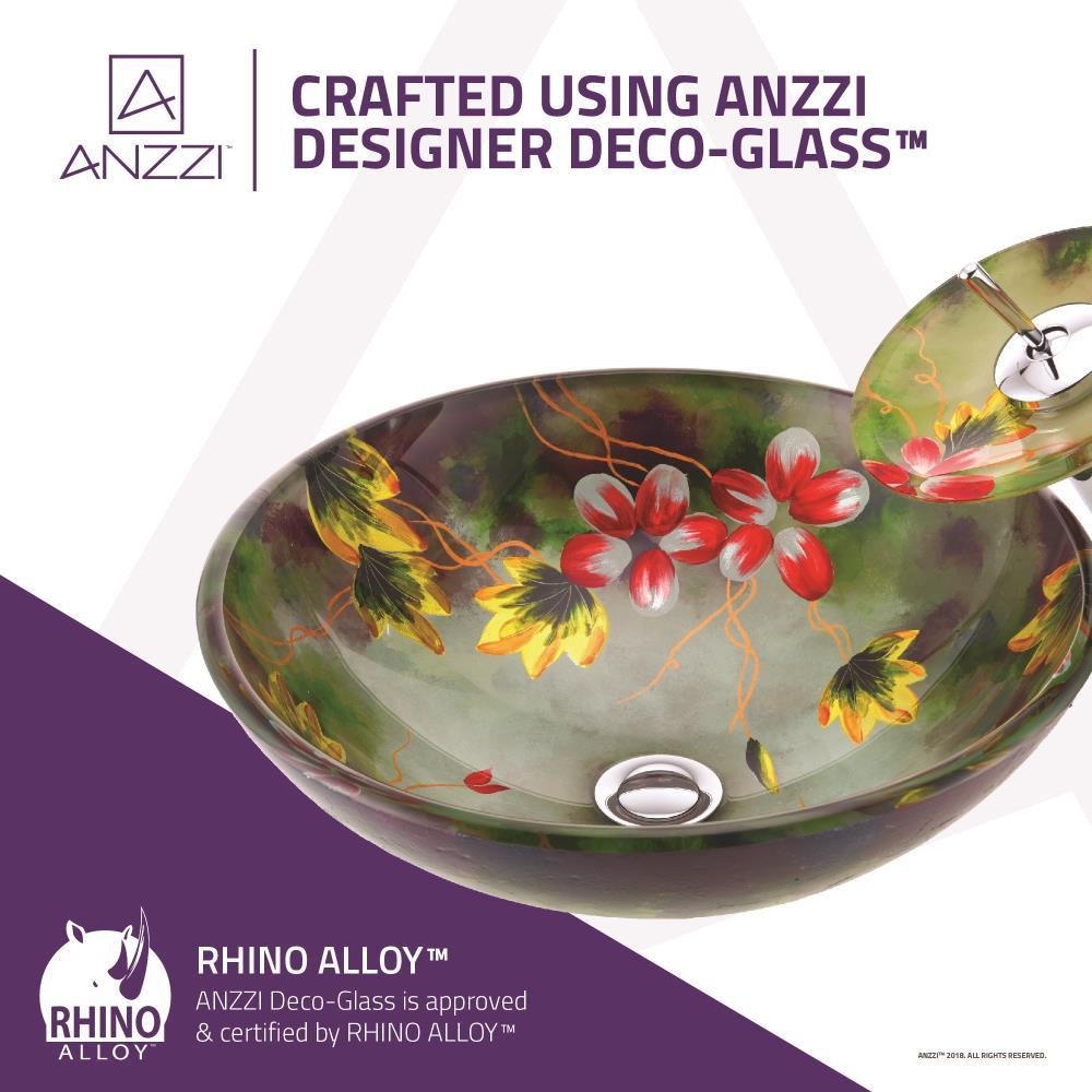 ANZZI Impasto 15.5'' Green Tempered Glass Circular Bathroom Sink with Faucet