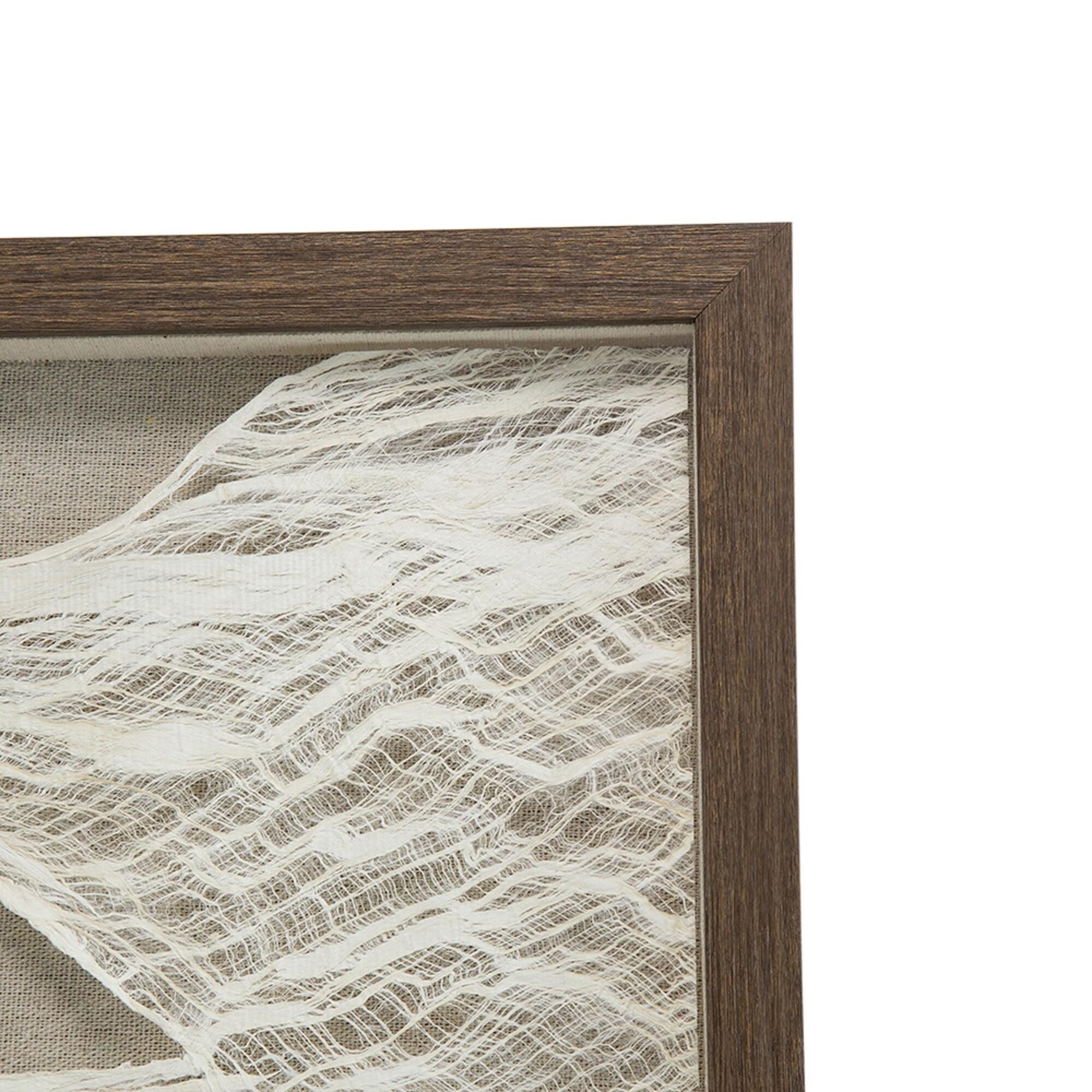 23.6" Square White and Beige Abstract Paper Wall Art with Wood Frame