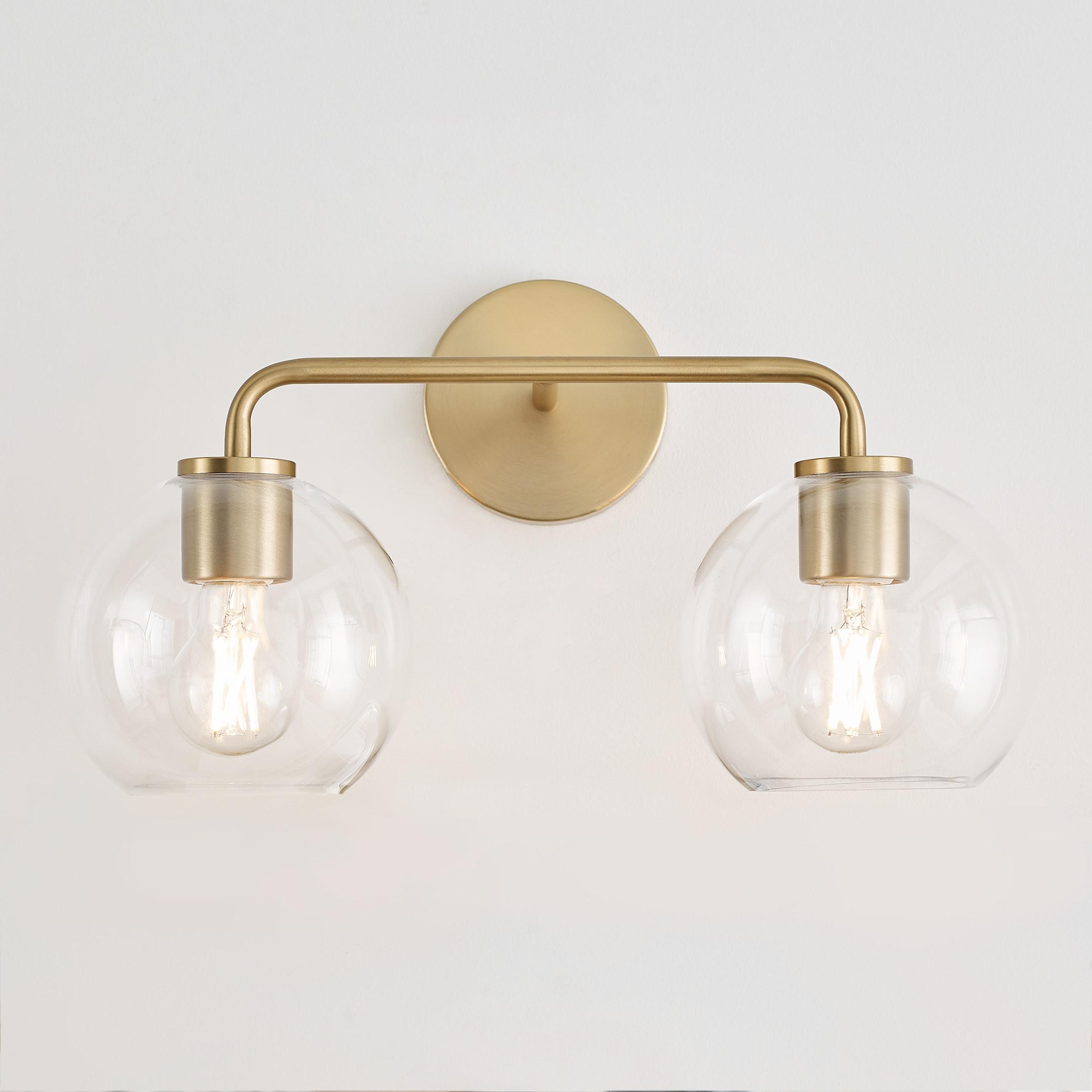 Orley 17.5 in. 2-Light Satin Brass Modern Industrial Wall Bathroom Vanity Light with Clear Glass Shades