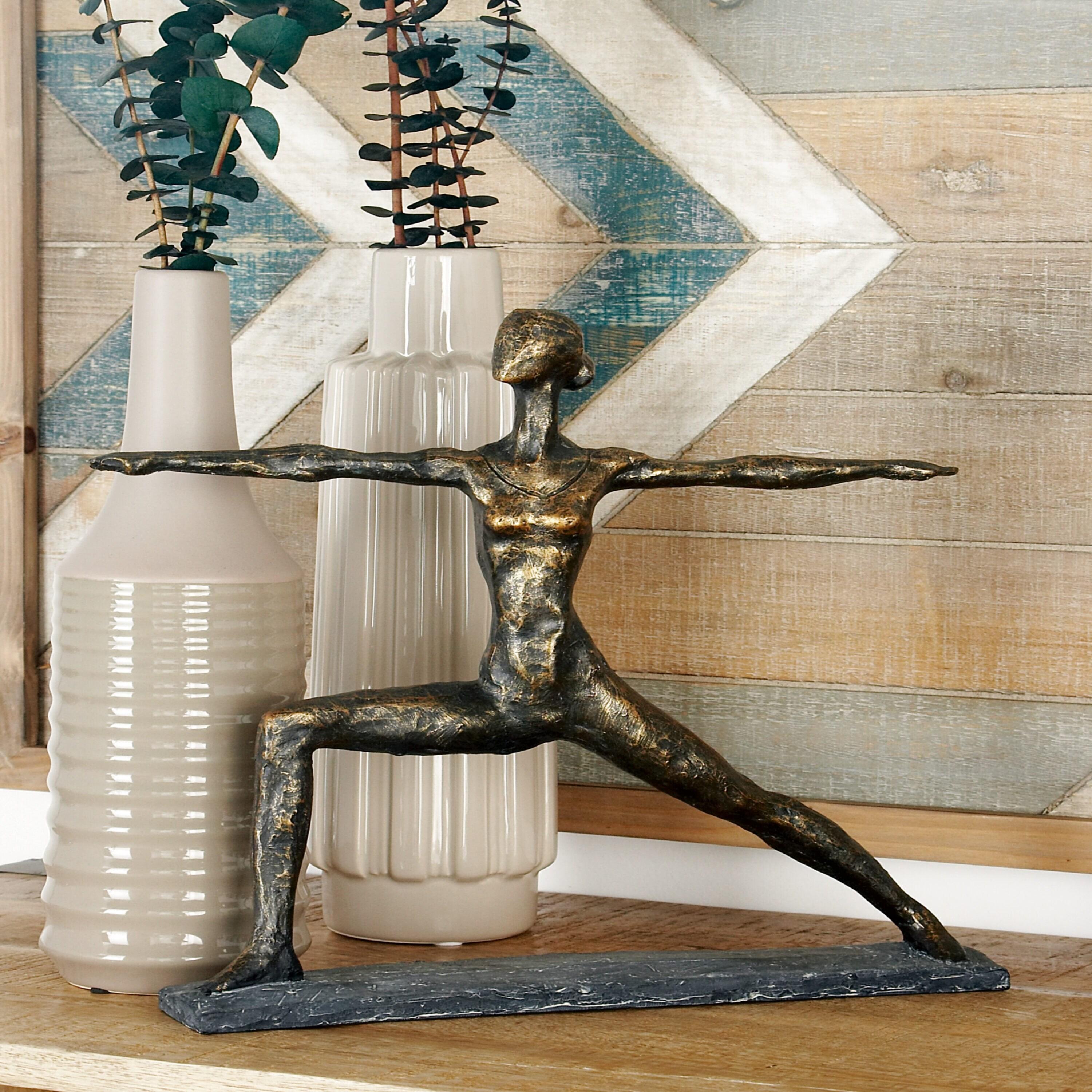 14" x 12" Brass Polystone Yoga Sculpture, by DecMode