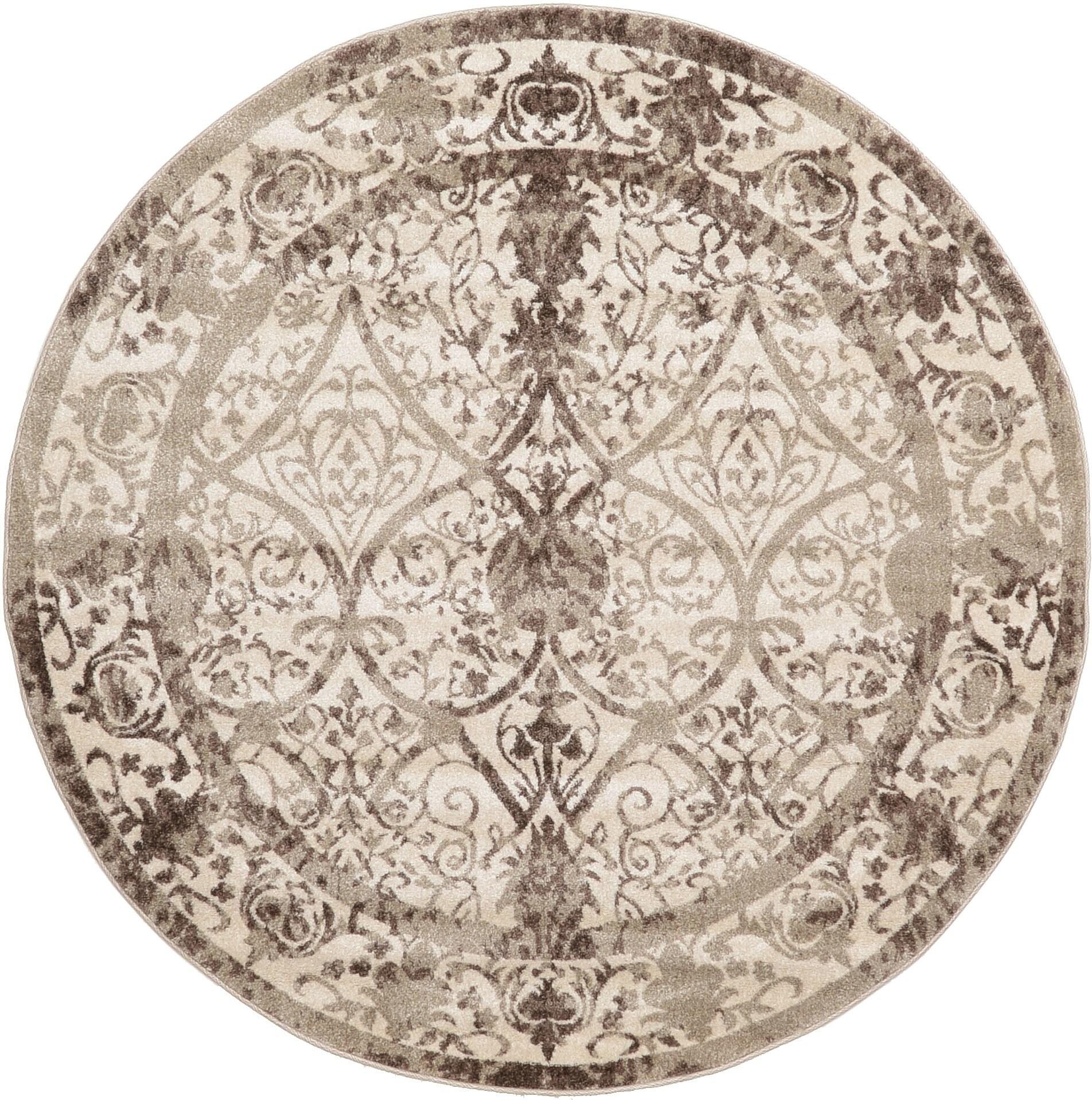 Unique Loom 6' 1 x 6' 1 Round Beige La Jolla Traditional Area Rug