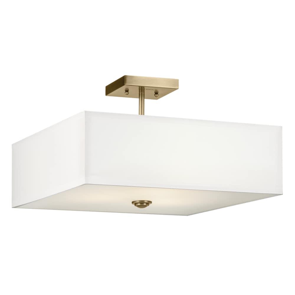 Natural Brass 3-Light Semi Flush Mount with Fabric Shade