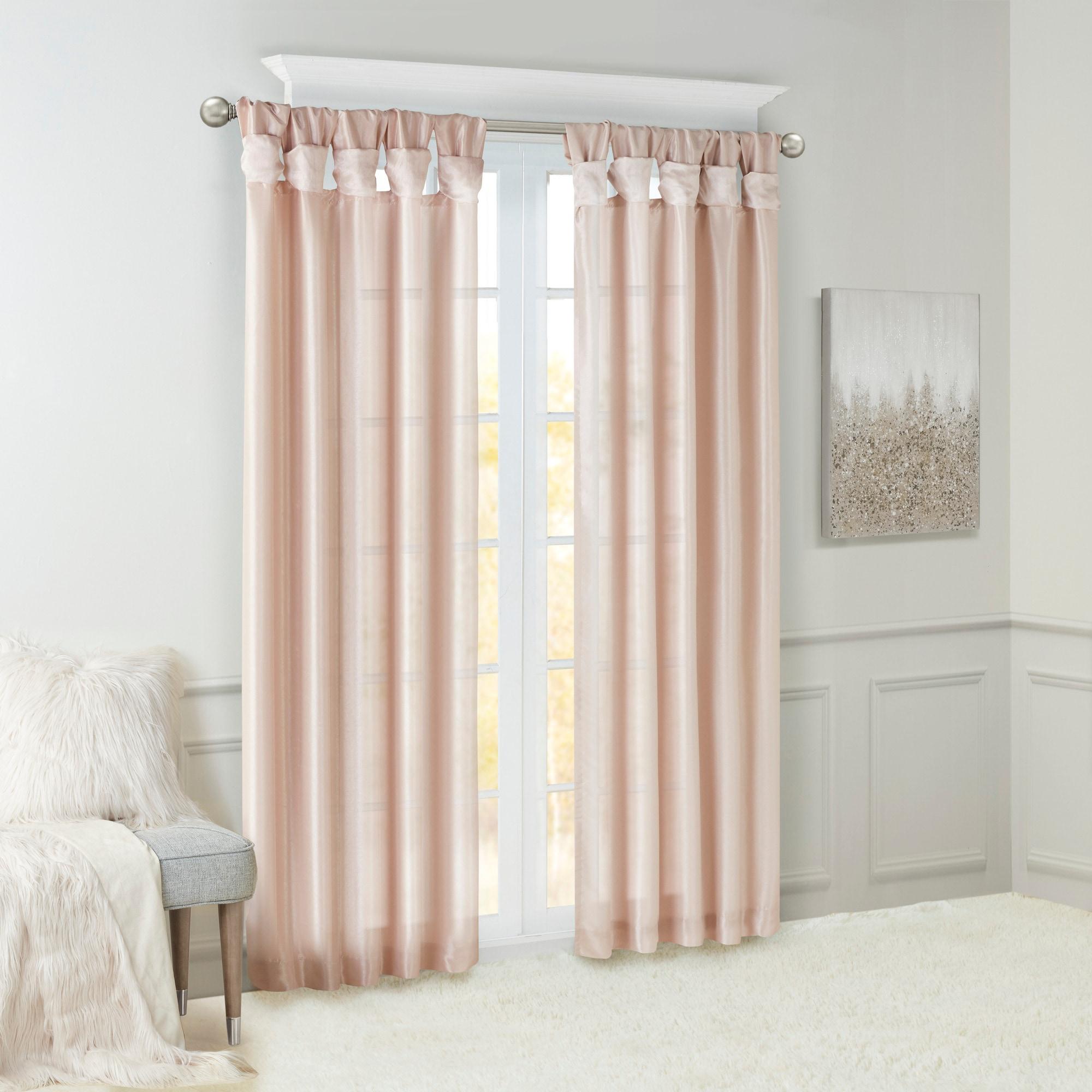 Madison Park Twist Tab Lined Window Curtain - Solid Print, Blush, 50"W x 84"L - Emilia