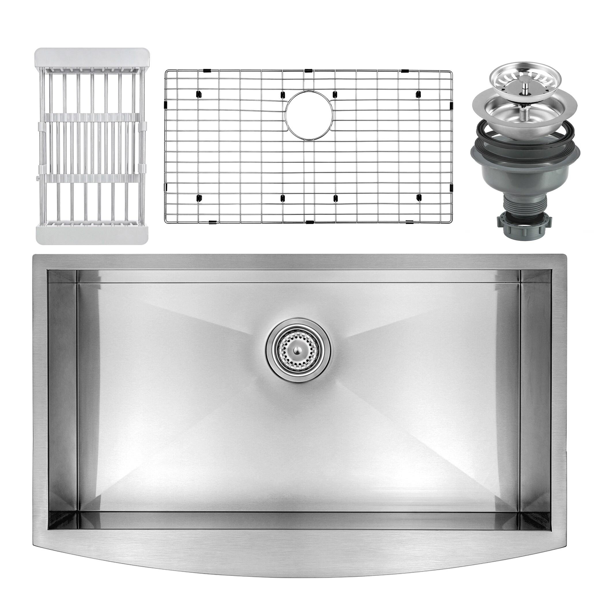 33" L x 22" W Farmhouse/Apron Kitchen Sink with Sink Grid