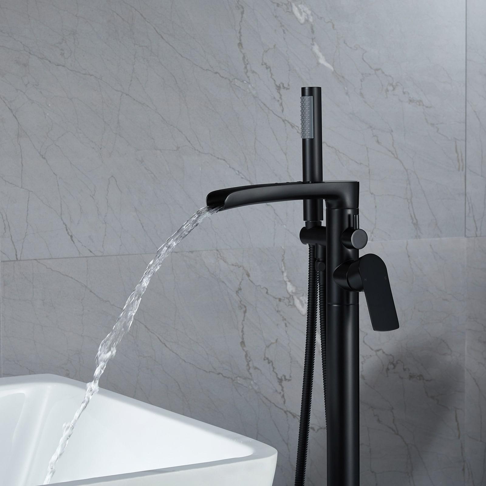 Single-Handle Freestanding Floor Mount Roman Tub Faucet Bathtub Filler with Hand Shower