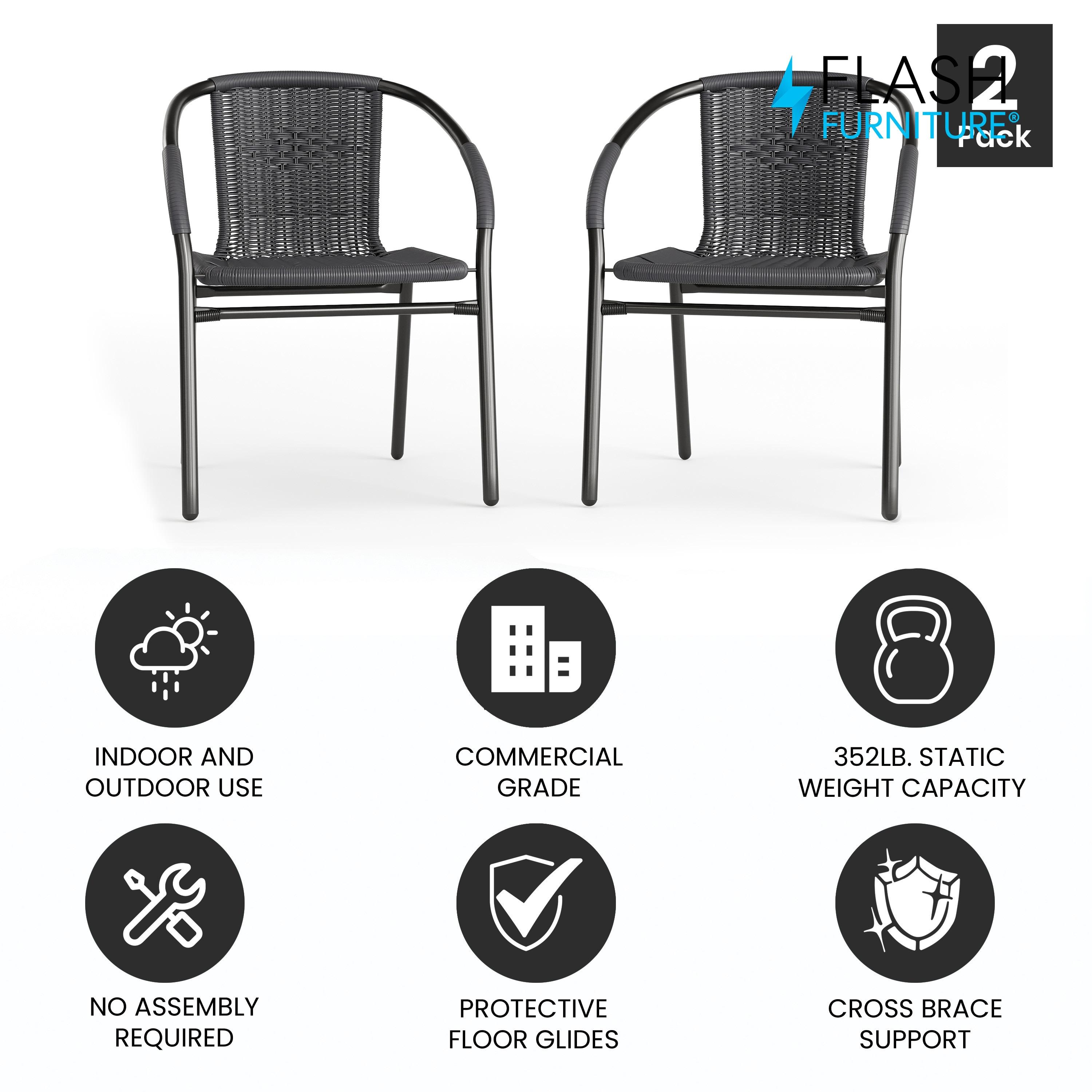 Flash Furniture Lila 2 Pack Gray Rattan Indoor-Outdoor Restaurant Stack Chair