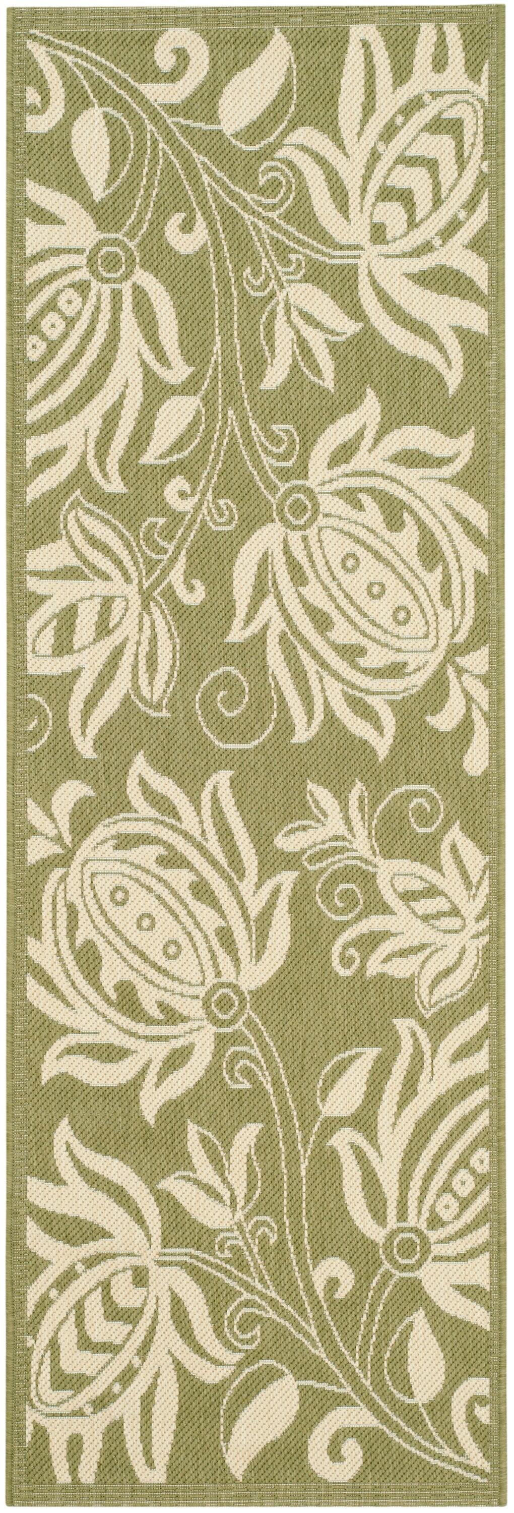 Safavieh Courtyard Crystal Floral Indoor/Outdoor Indoor/Outdoor Runner Rug, 2'3" x 12', Olive/Natural