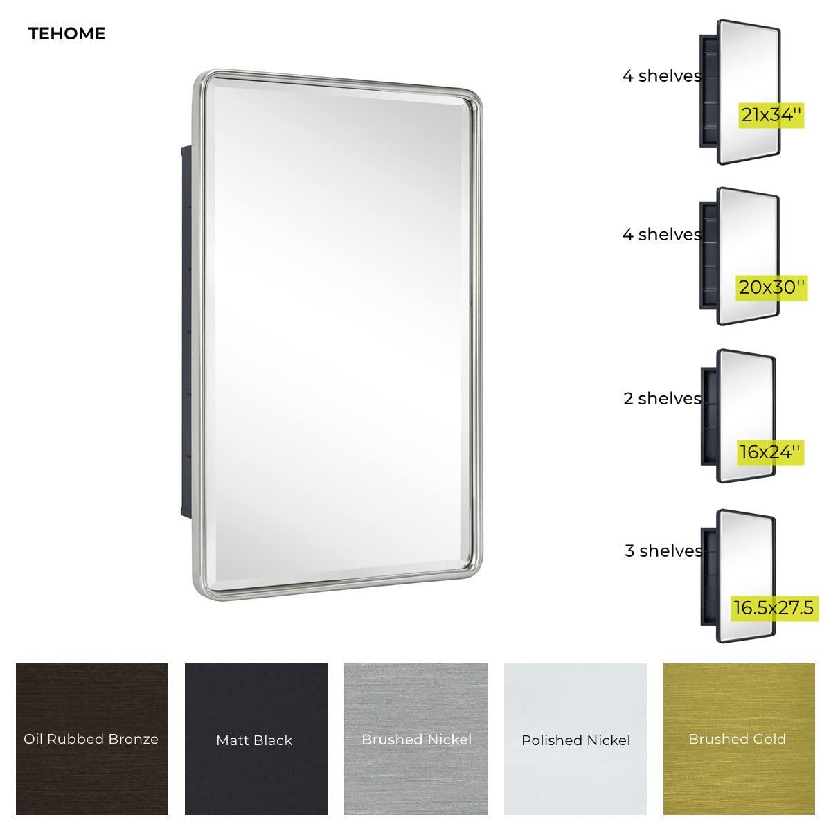 Farmhouse Black Recessed Rectangle Bathroom Medicine Cabinet with Beveled Vanity Mirror for Wall 16.5x27.5''