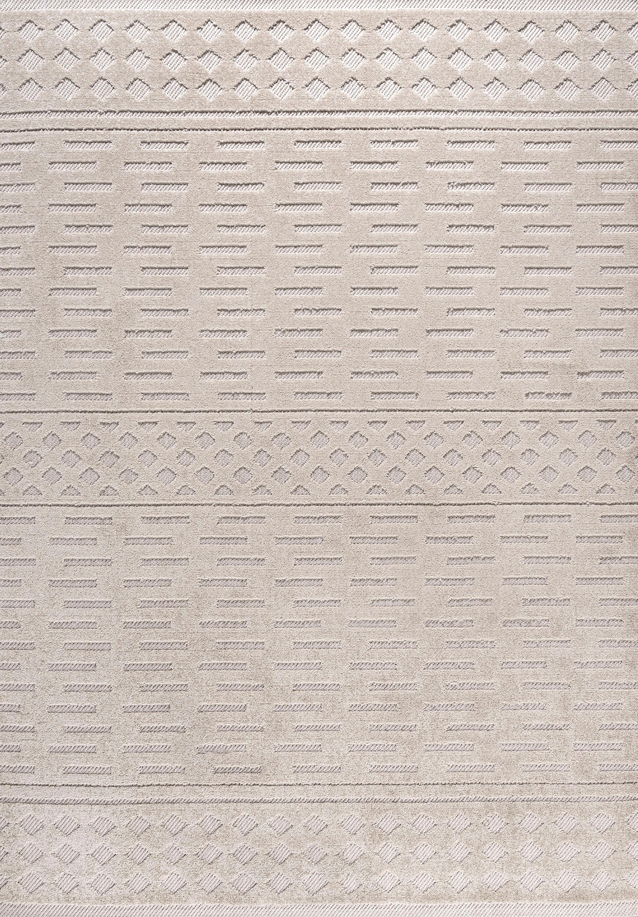 3'x5' Xlendi High-Low Pile Moroccan Geometric Indoor/Outdoor Area Rug, Beige - JONATHAN Y
