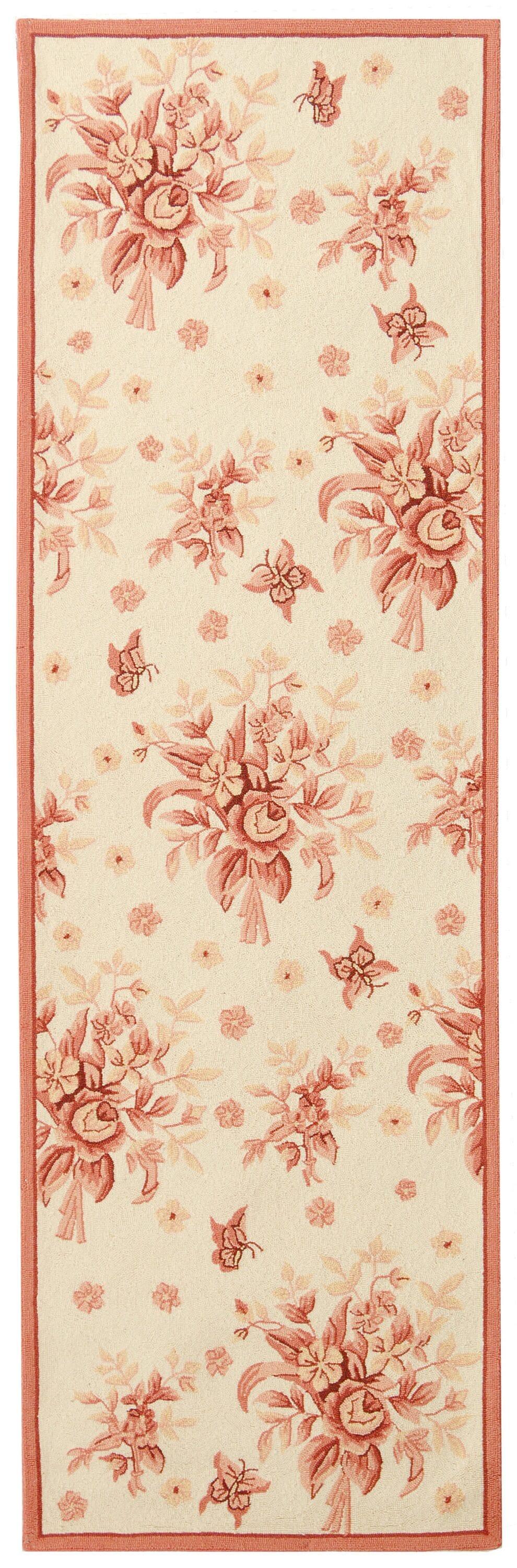 SAFAVIEH Chelsea Benedict Floral Wool Runner Rug, Ivory/Rose, 2'6" x 8'