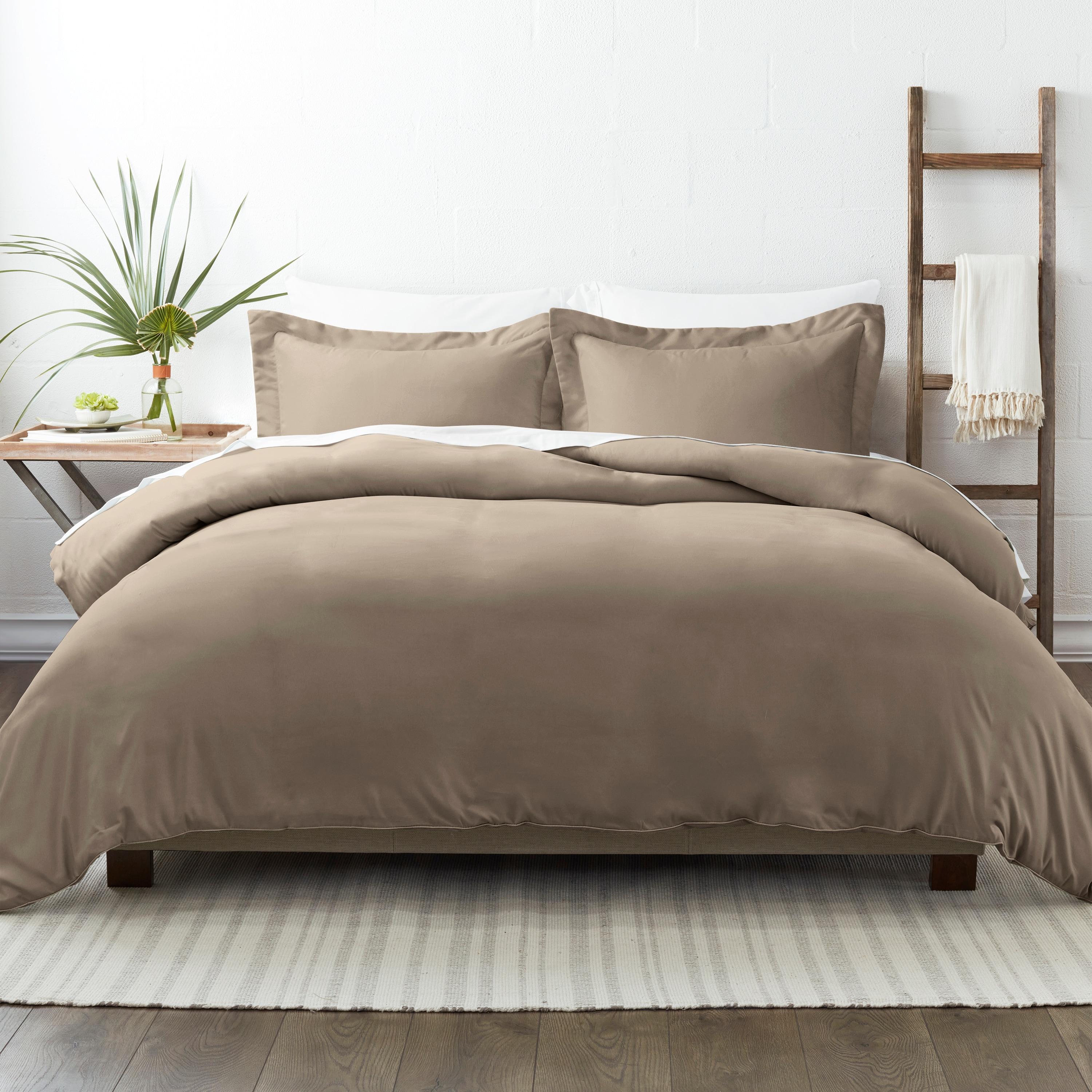 Taupe Microfiber Twin/Twin XL Duvet Cover Set with Pillow Sham