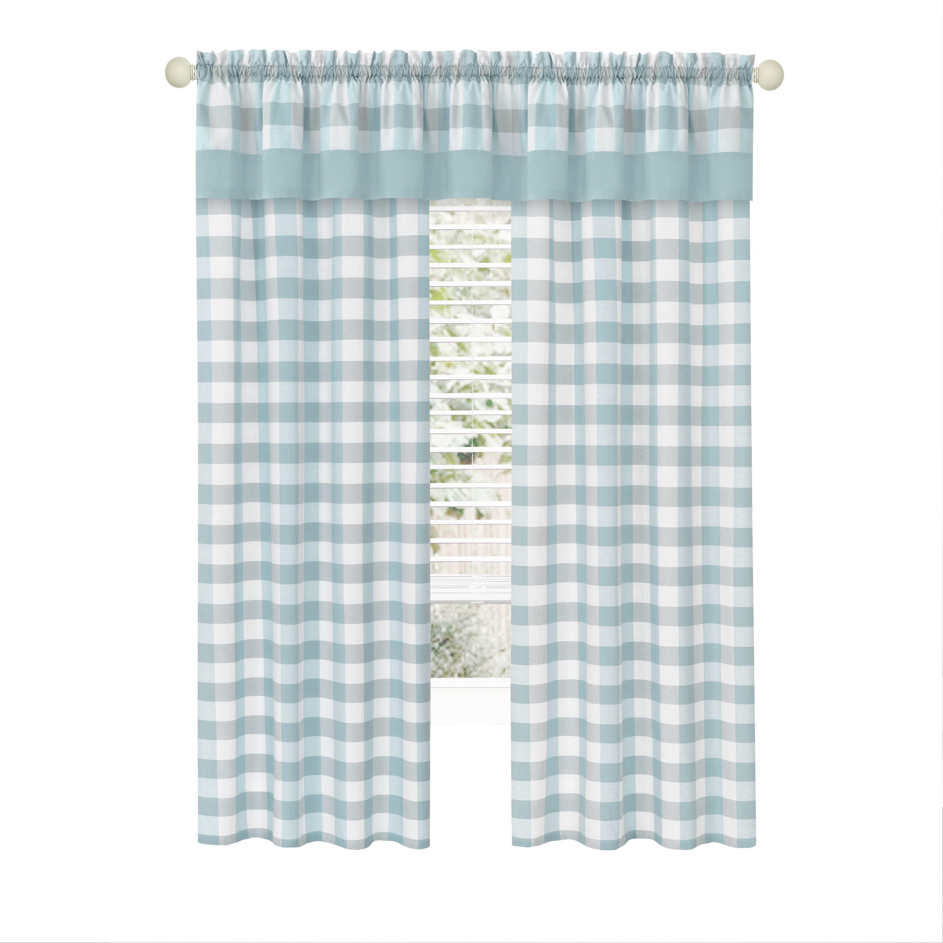 Achim Hunter Indoor Polyester/Cotton Light Filtering Checkered Curtain Panel, Ice Blue, 42-in W x 84-in L