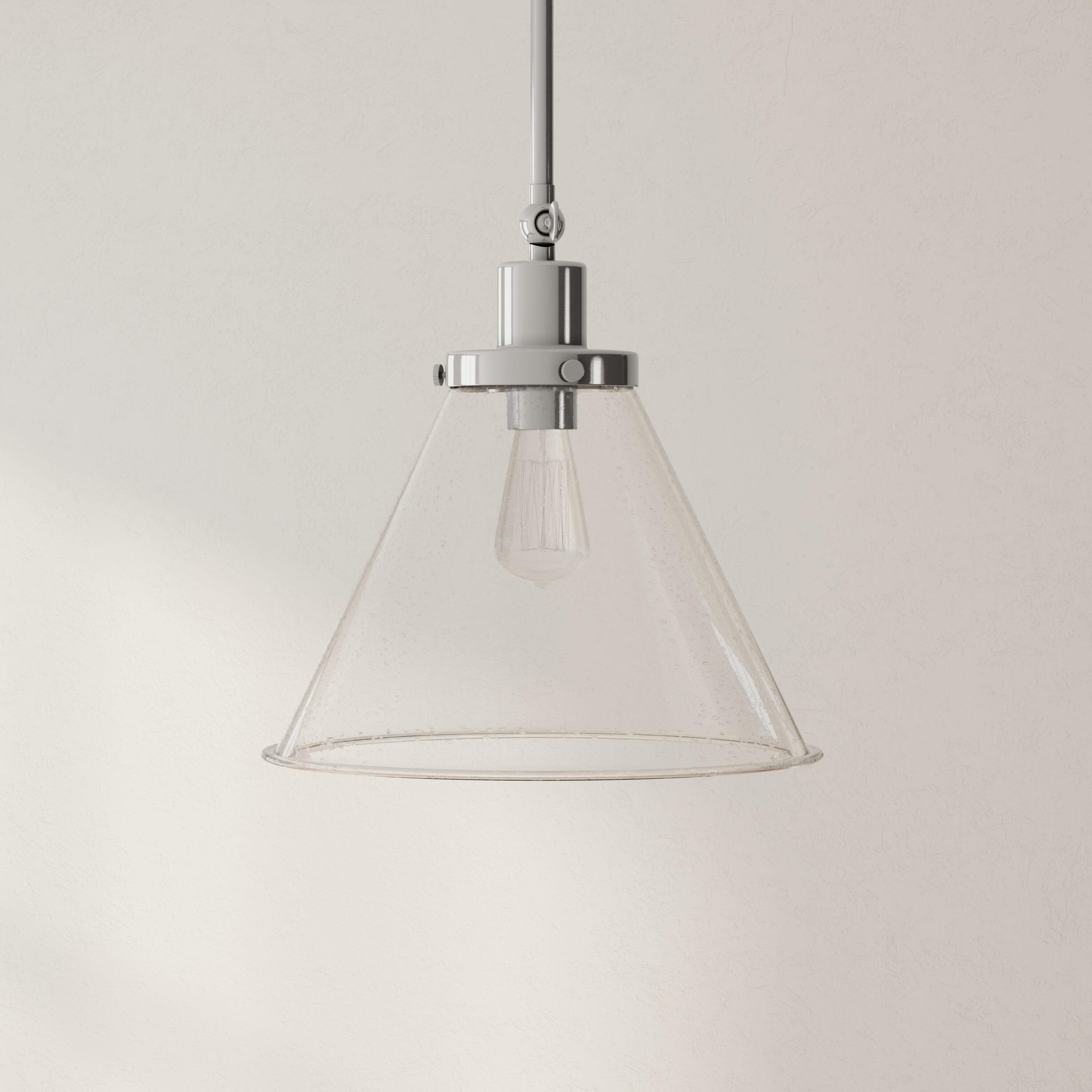 Progress Lighting Hinton 1-Light Industrial Pendant, Brushed Nickel, Seeded Glass Shade