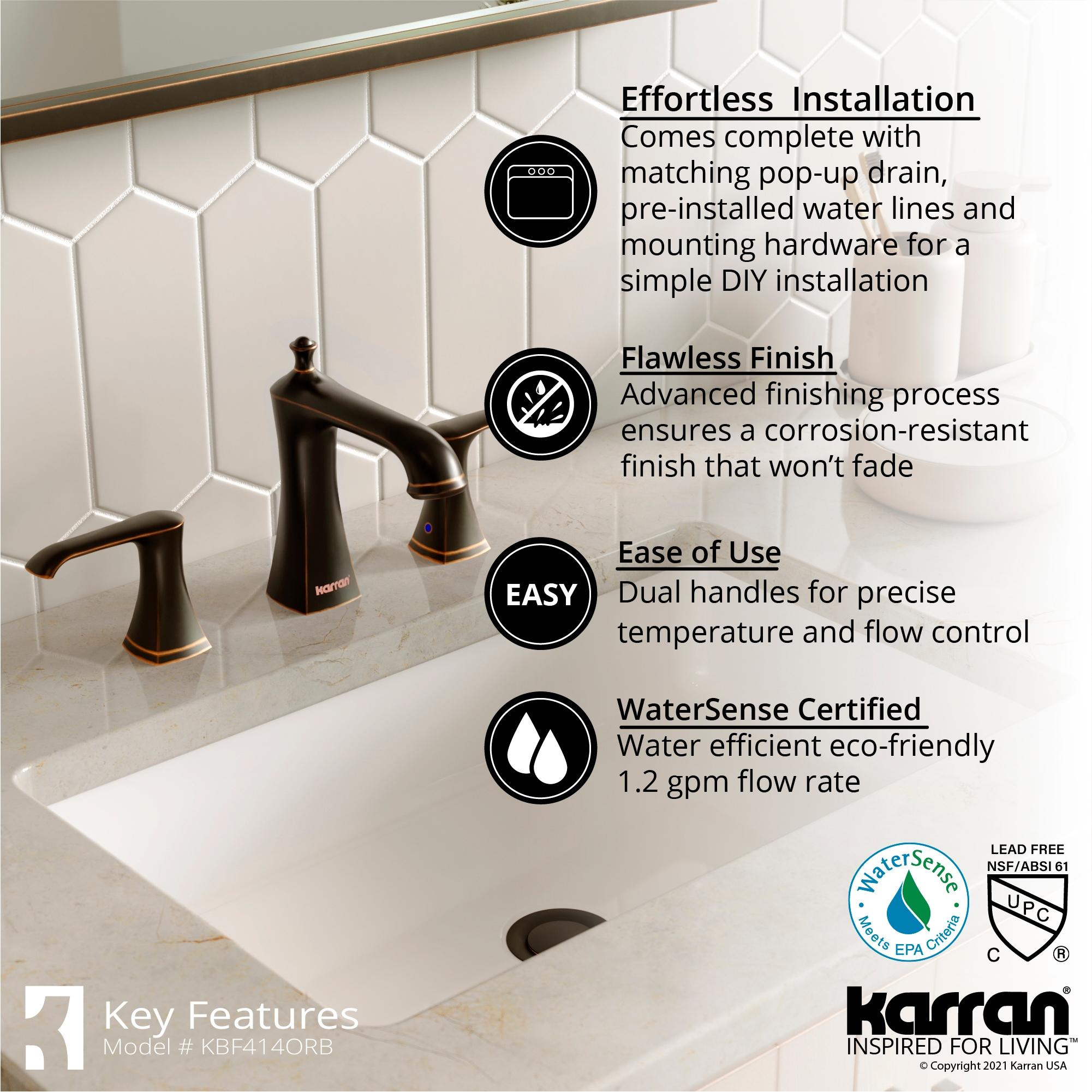 Karran Woodburn 8 In. Widespread 2-Handle Bathroom Faucet With Matching Pop-up Drain