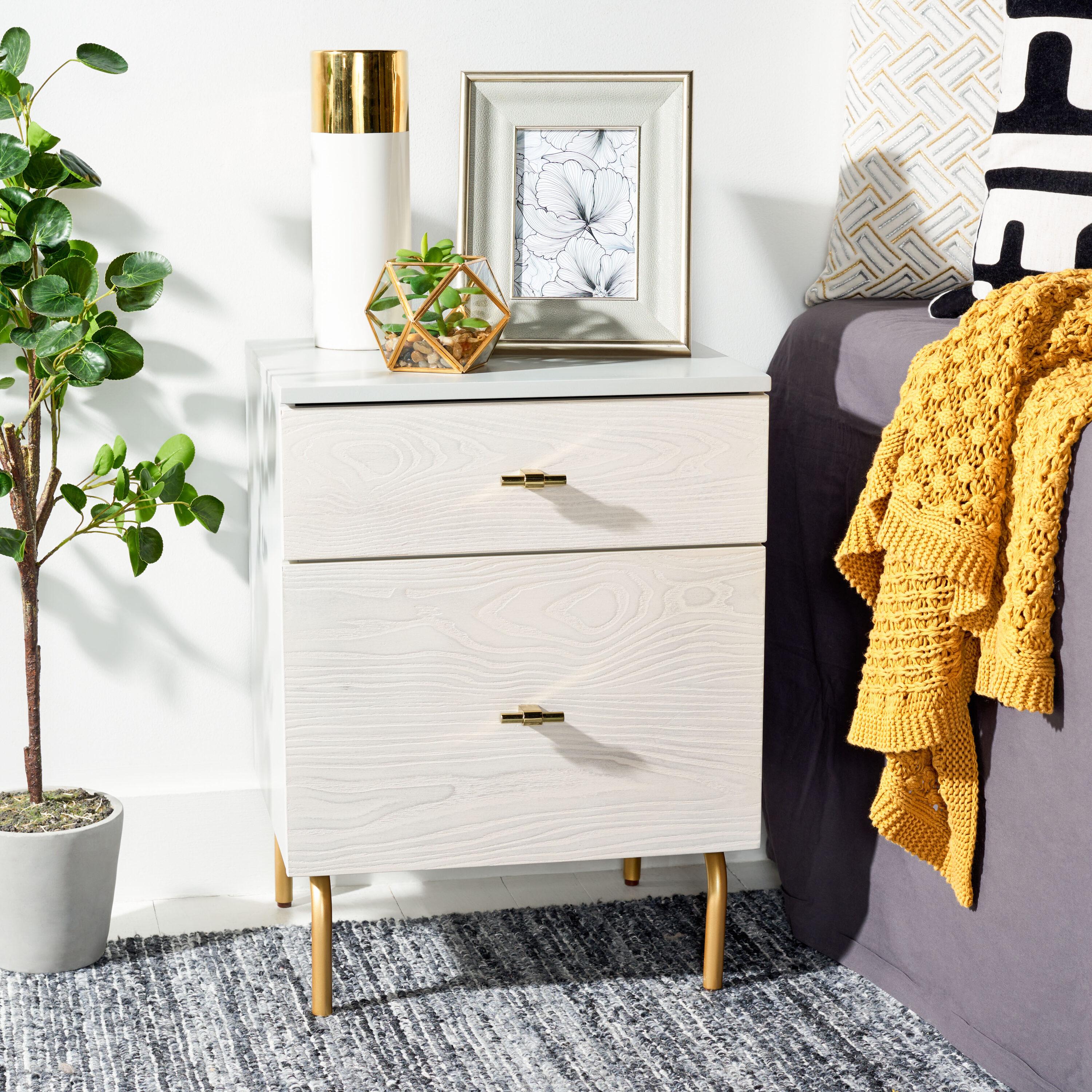 Genevieve 2 Drawer Nightstand - NST5002 - Grey/White Washed - Safavieh