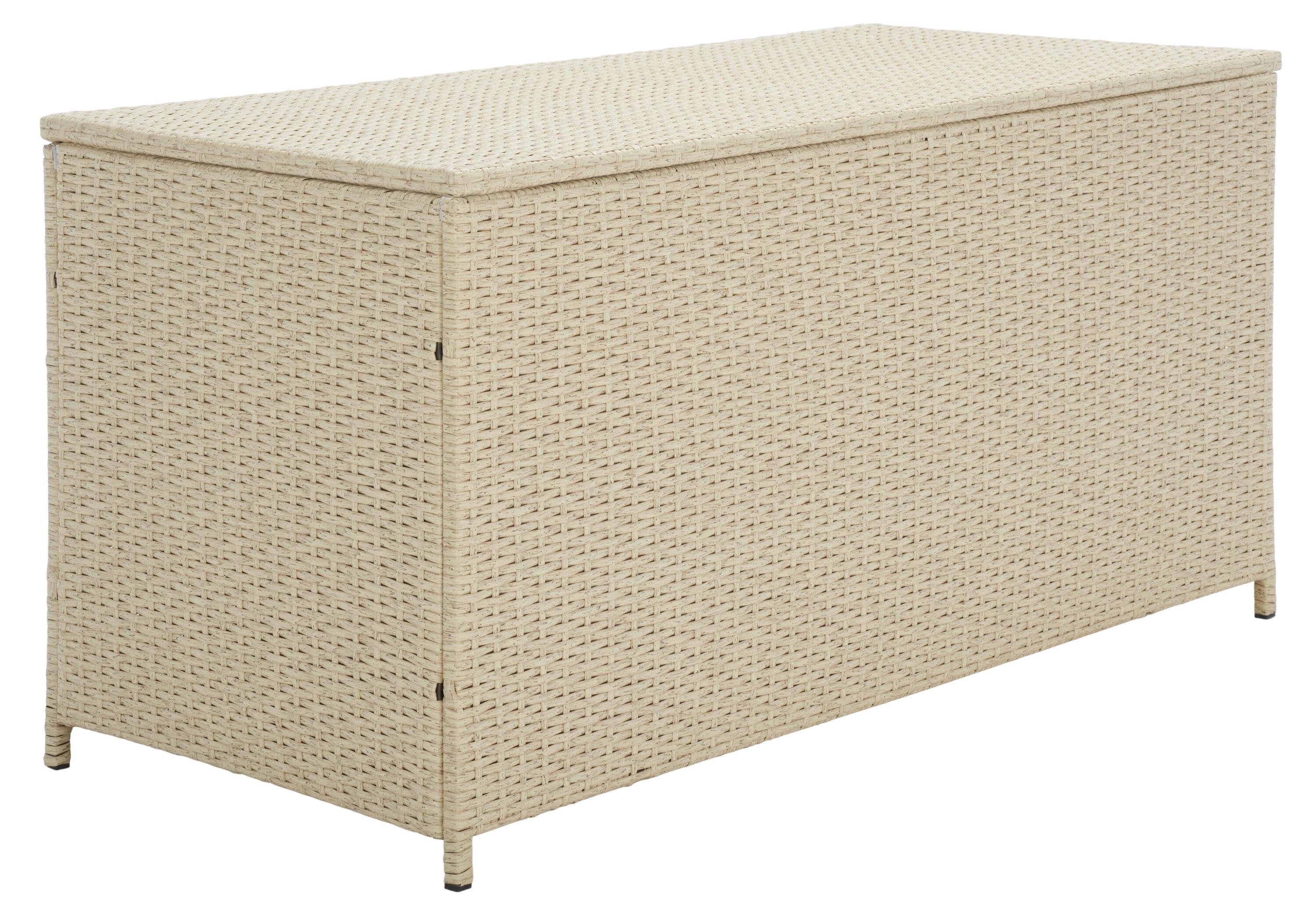 Oliveira Outdoor Cushion Deck Box - Beige/White Cushion - Safavieh
