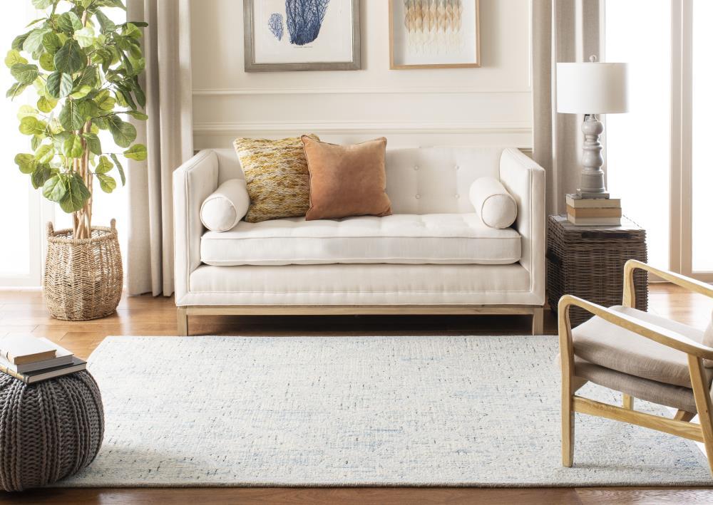 Abstract ABT474 Handmade Indoor Area Rug - Ivory/Turquoise - 6'x6' - Safavieh
