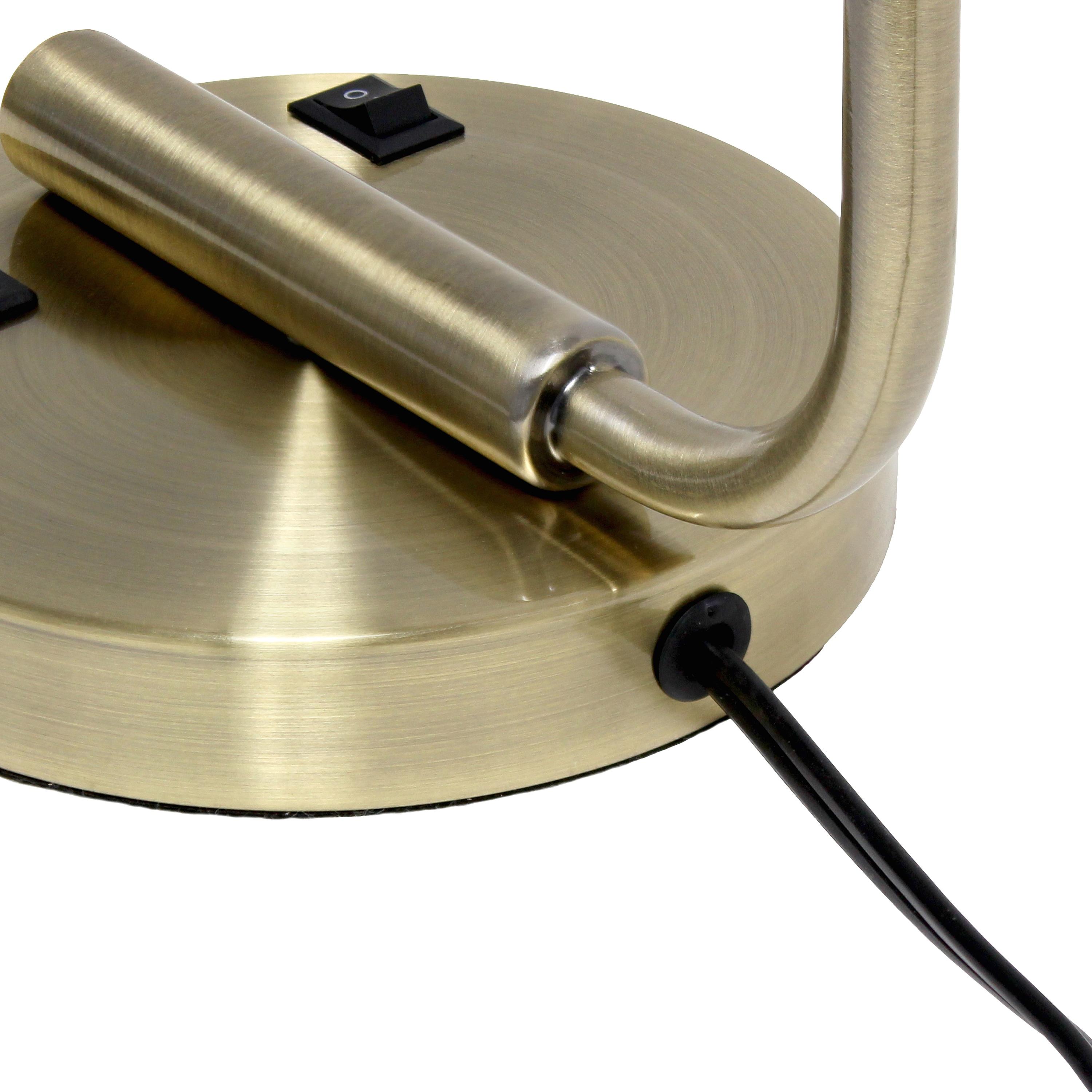 Modern Iron Desk Lamp with USB Port and Glass Shade Antique Brass Finish - Lalia Home: ETL Listed, No Assembly, Edison Bulb Compatible