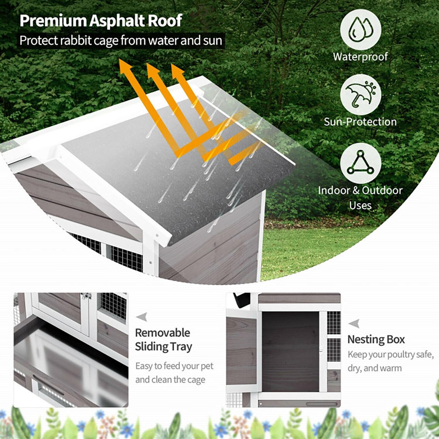 Infans Wooden Chicken Coop 2-Story Rabbit Hutch Indoor Outdoor Use