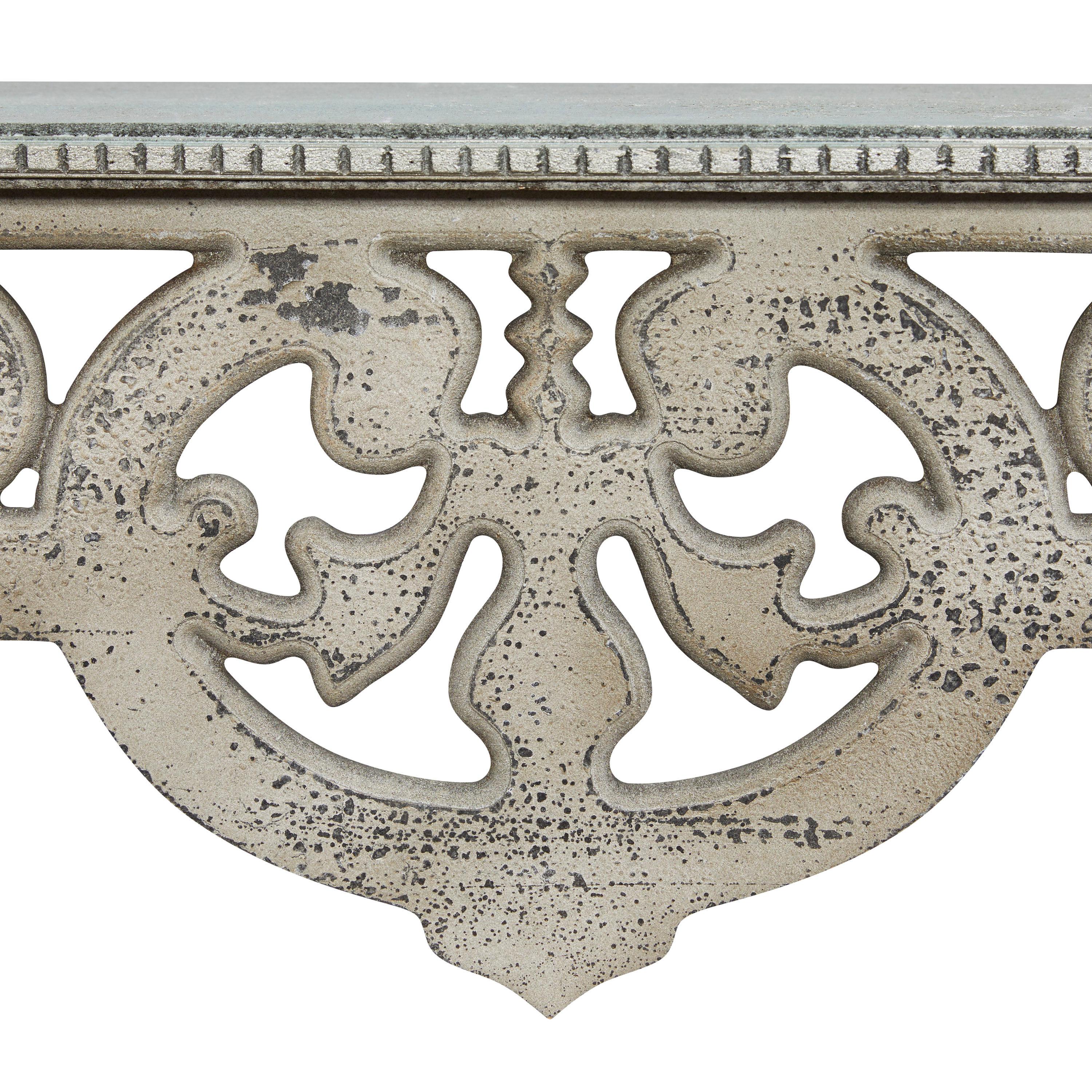 DecMode 48" x 8" 1-Tier Beige Scroll Wall Shelf with Gray Distressing