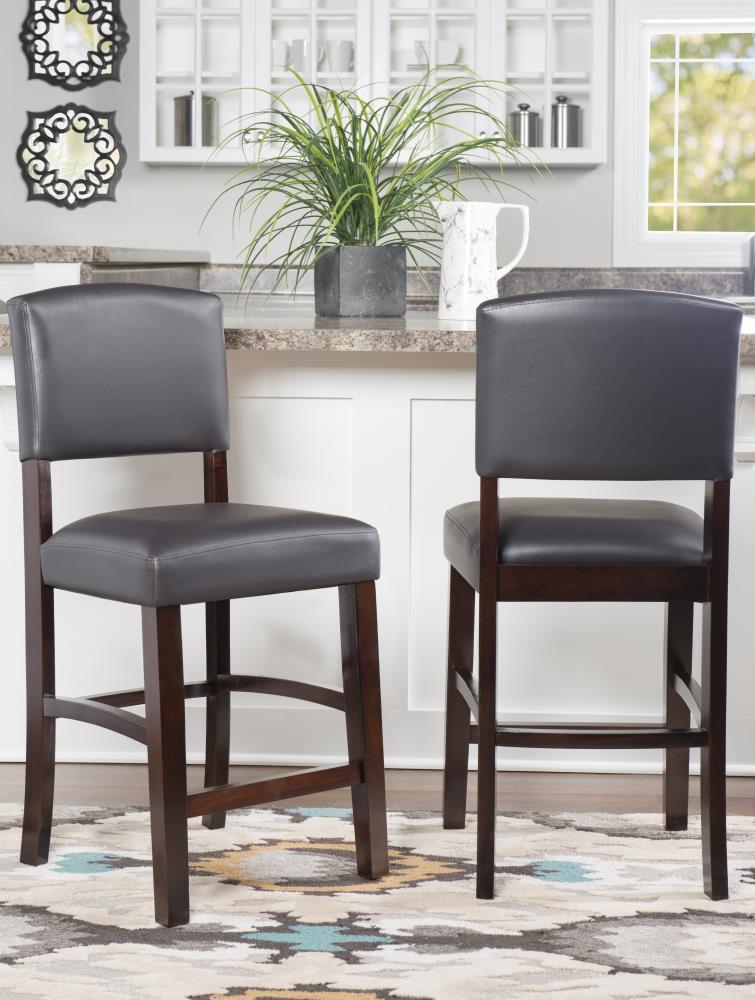 24" Monaco Padded Back Faux Leather Counter Height Barstool Hardwood/Brown - Linon: Espresso Finish, Rubberwood