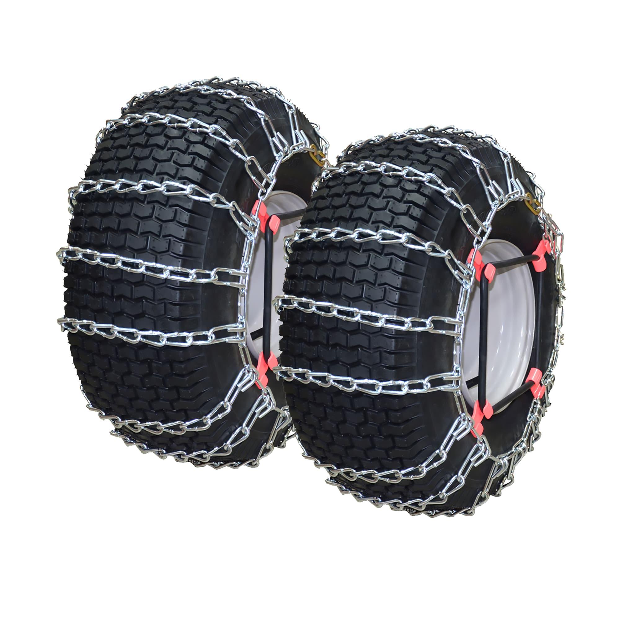 OakTen Set of 2 Tire Chains with Tensioners for Lawn & Garden Tractors Mowers, 2-Link, Fits for Tire Size 22x8x10 22x8x12