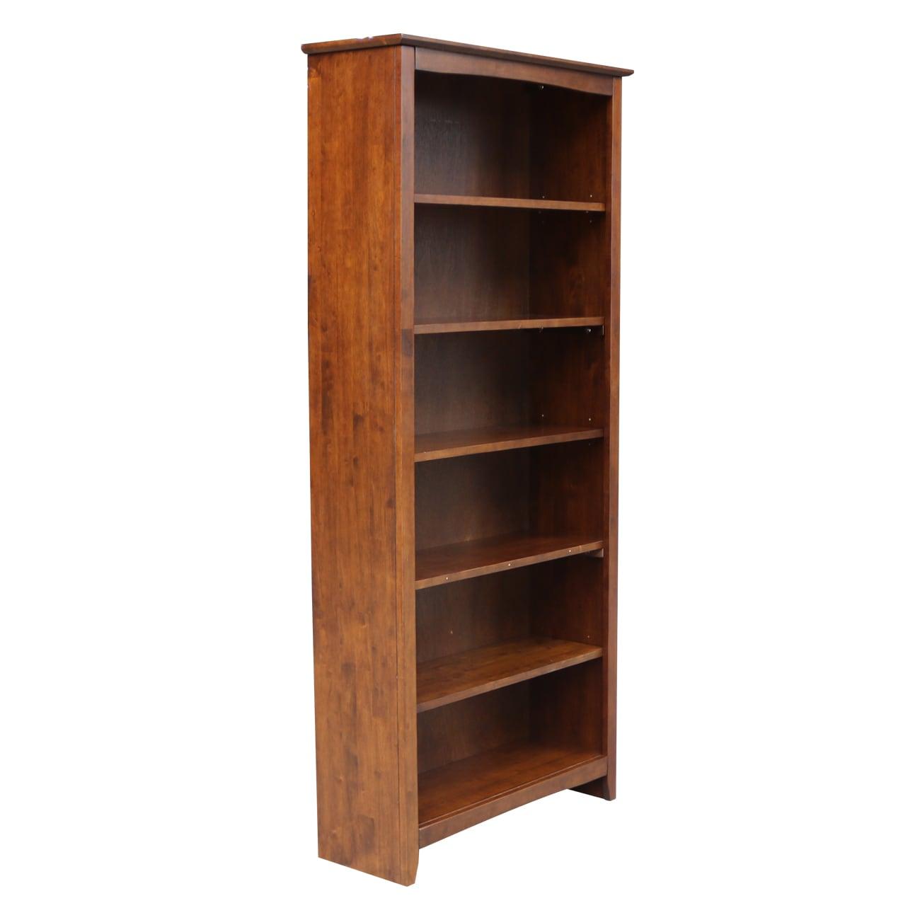 72" Shaker Bookshelf Espresso - International Concepts: Solid Parawood, 6 Fixed Shelves