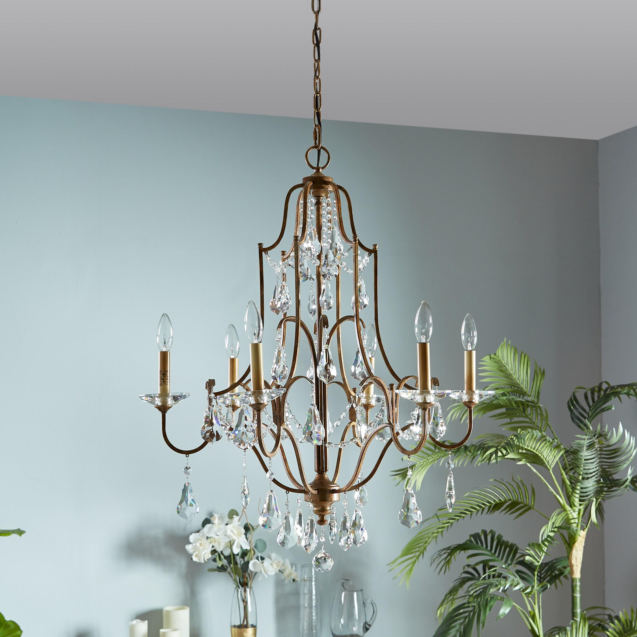 Feiss F2478/6OBZ Valentina Crystal Candle Chandelier Lighting, Bronze, 6-Light (29"Dia x 33"H) 360watts